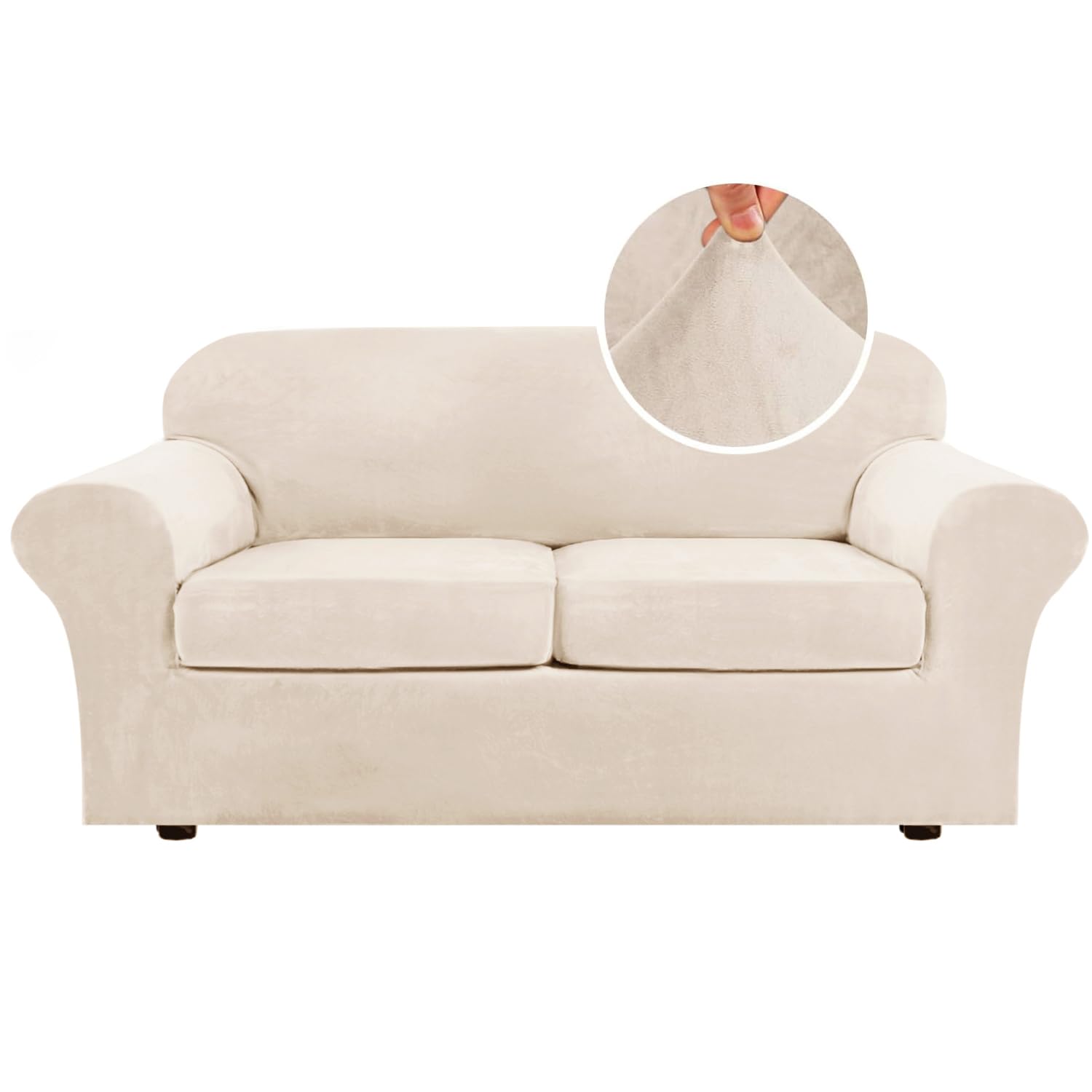 H.VERSAILTEX High Stretch Sofa Slipcover 4 Piece Cover Velvet Furniture Protector Form Fit Thick Velvet Extra Large Sofa Cover for 3 Cushion Couch Width Up to 97 Inch (Large Sofa, Sea Grass)