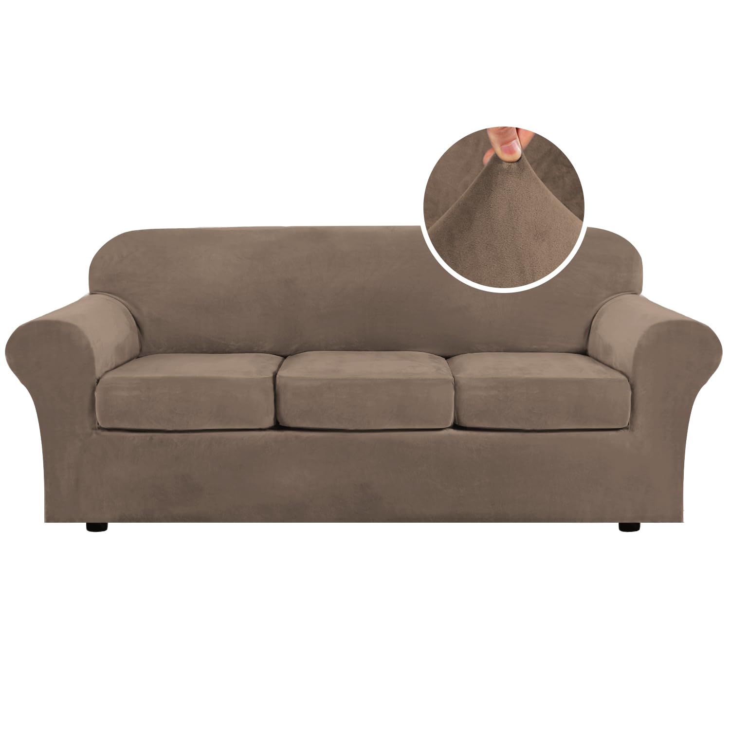 H.VERSAILTEX 4 Pieces Thick Velvet Sofa Covers Couch Covers for 3 Cushion Couch Sofa High Stretch Slipcovers Furniture Protector Form Fit Luxury Couch Cover for Dogs Width Up to 90 Inch(Sofa,Grey)
