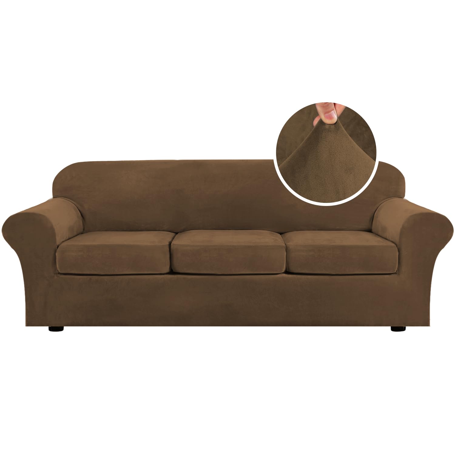 H.VERSAILTEX High Stretch Sofa Slipcover 4 Piece Cover Velvet Furniture Protector Form Fit Thick Velvet Extra Large Sofa Cover for 3 Cushion Couch Width Up to 97 Inch (Large Sofa, Sea Grass)