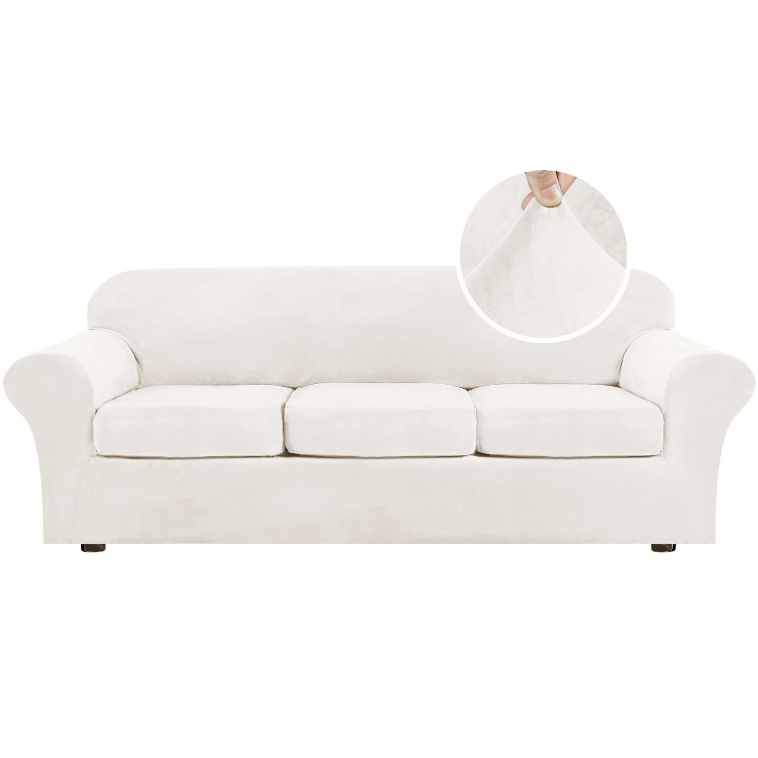 H.VERSAILTEX High Stretch Sofa Slipcover 4 Piece Cover Velvet Furniture Protector Form Fit Thick Velvet Extra Large Sofa Cover for 3 Cushion Couch Width Up to 97 Inch (Large Sofa, Sea Grass)