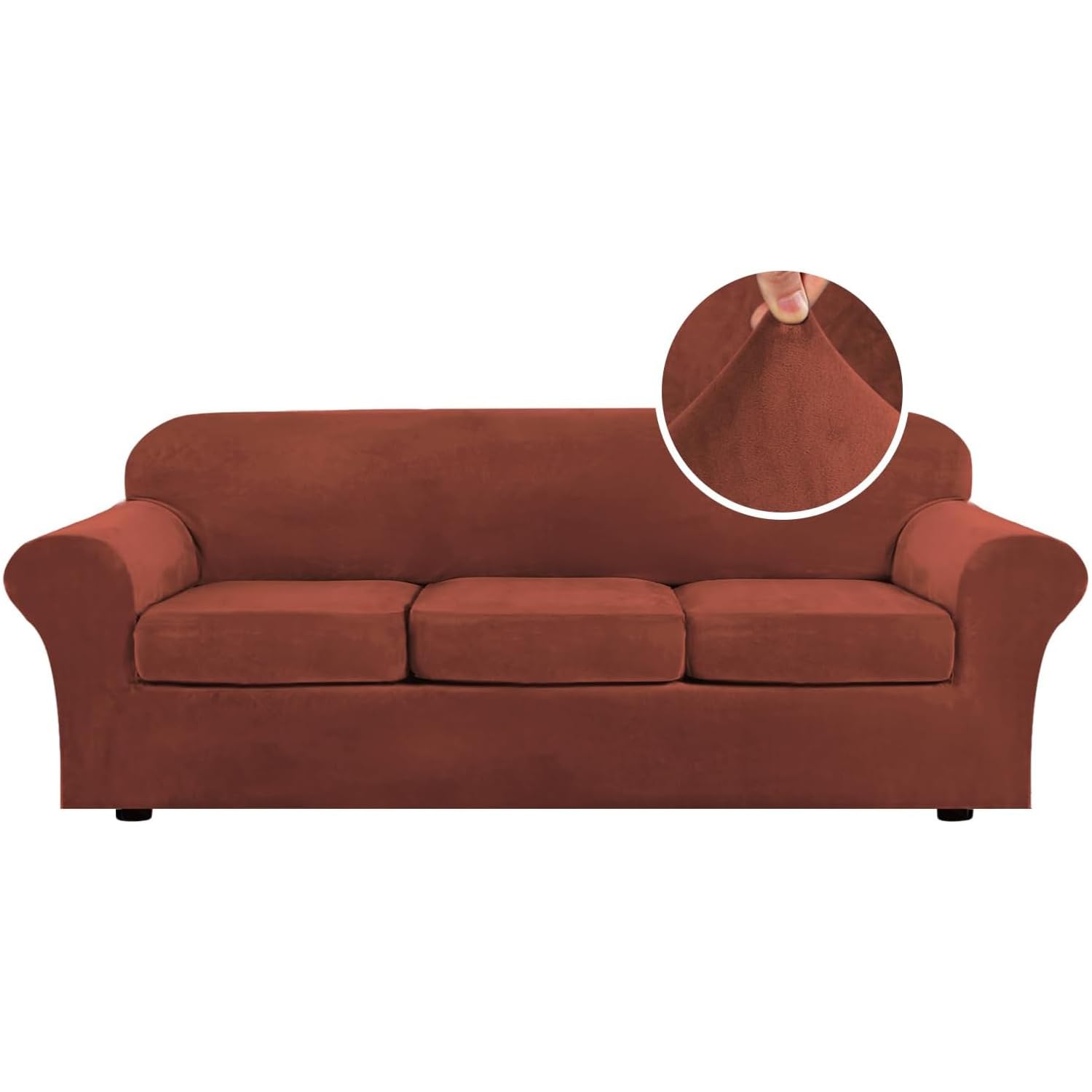 H.VERSAILTEX High Stretch Sofa Slipcover 4 Piece Cover Velvet Furniture Protector Form Fit Thick Velvet Extra Large Sofa Cover for 3 Cushion Couch Width Up to 97 Inch (Large Sofa, Sea Grass)