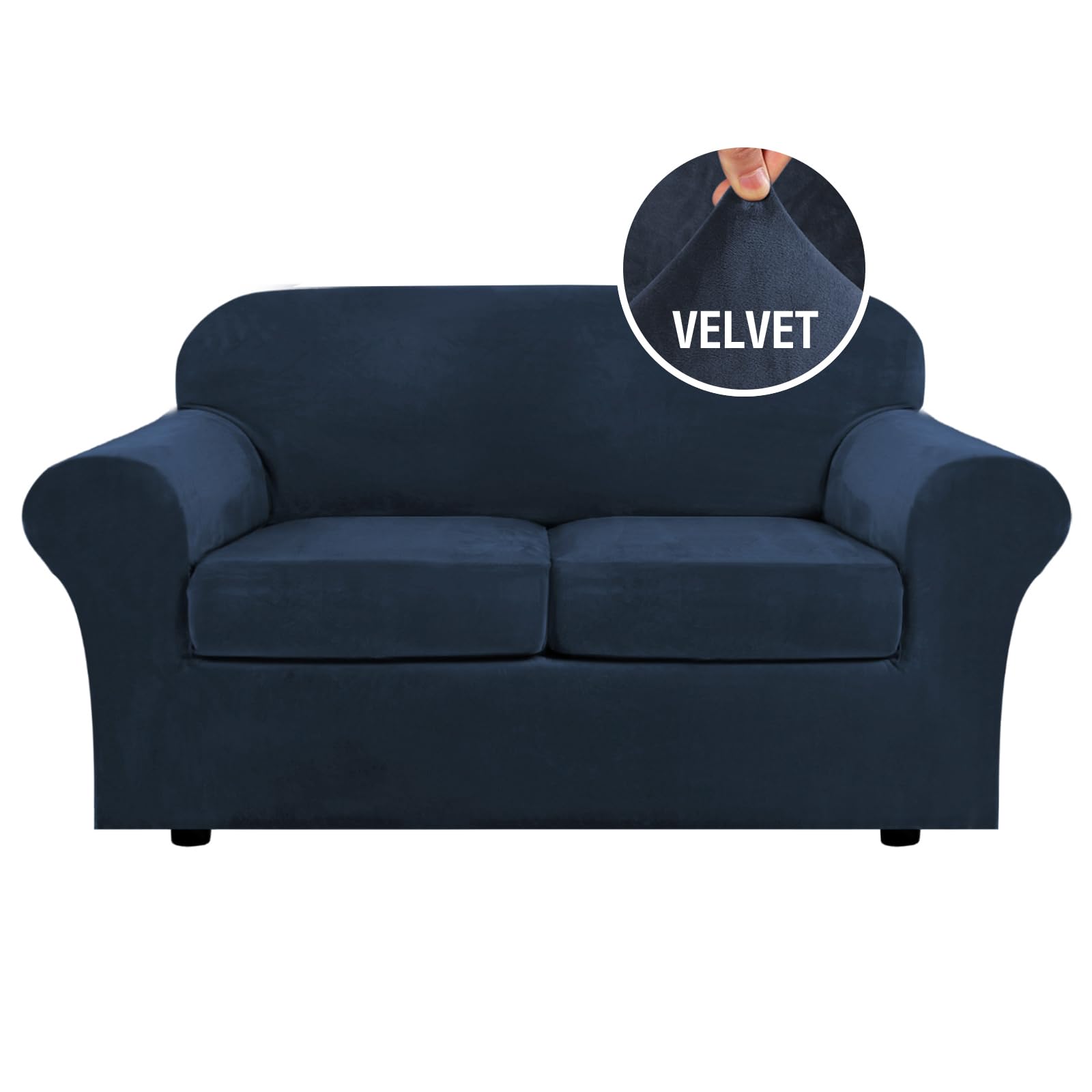 H.VERSAILTEX High Stretch Sofa Slipcover 4 Piece Cover Velvet Furniture Protector Form Fit Thick Velvet Extra Large Sofa Cover for 3 Cushion Couch Width Up to 97 Inch (Large Sofa, Sea Grass)