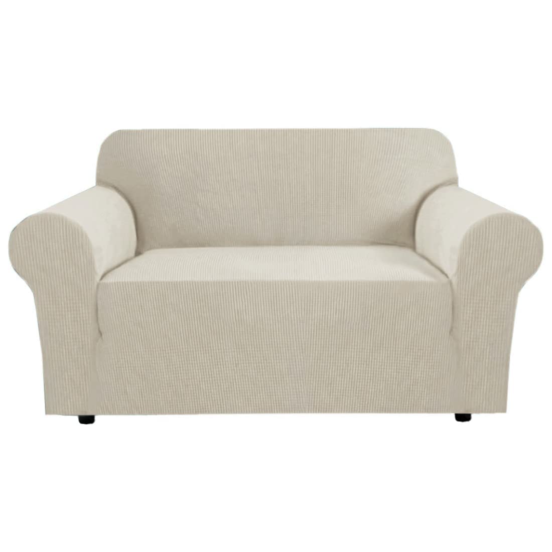 H.VERSAILTEX Stretch Sofa Covers for 3 Cushion Couch Covers Sofa Slipcovers for Living Room Feature Thick Checked Jacquard Fabric with Elastic Bottom, Sofa Large - Sand