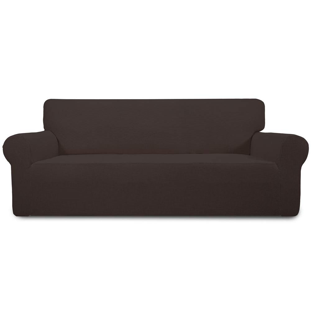 Easy-Going Stretch Sofa Slipcover 1-Piece Sofa Cover Furniture Protector Couch Soft with Elastic Bottom for Kids, Polyester Spandex Jacquard Fabric Small Checks (Sofa, Black)