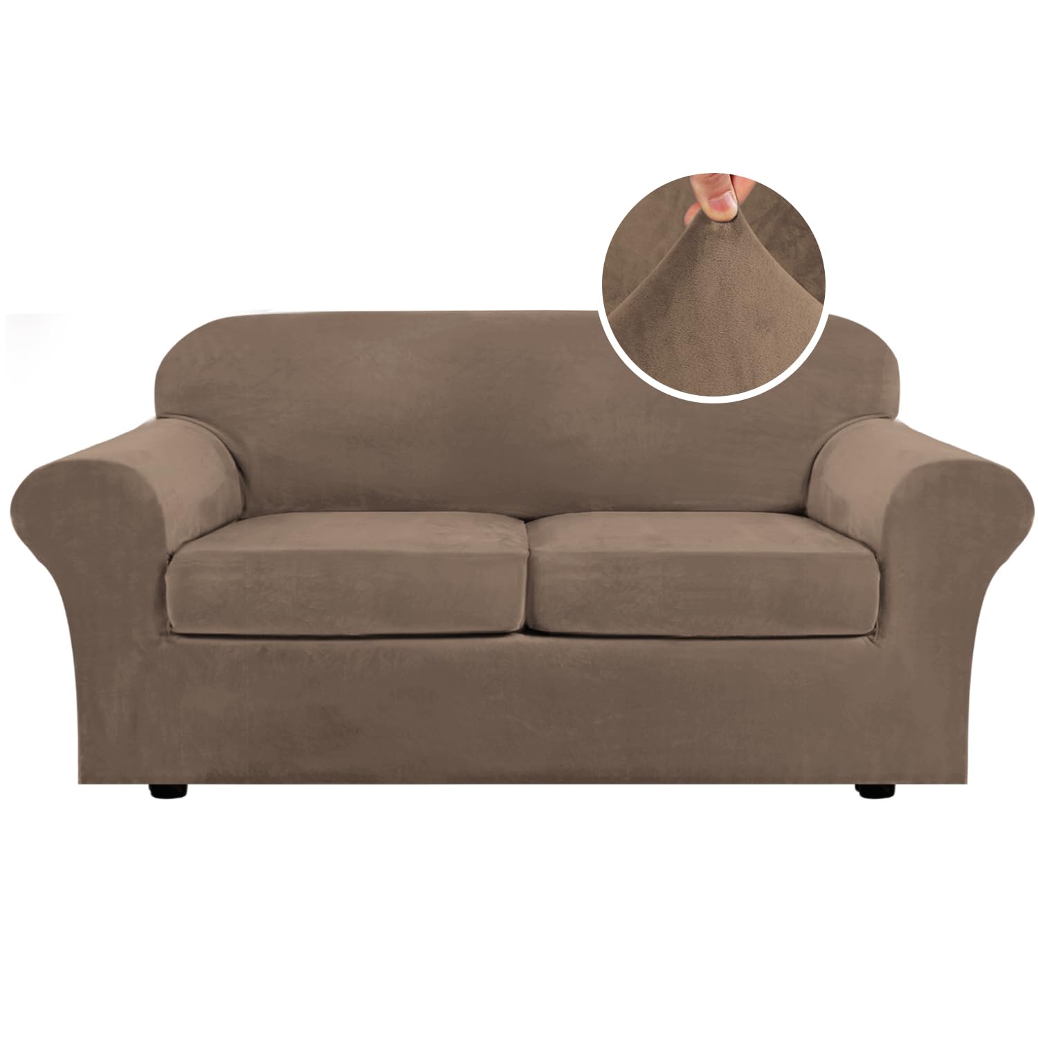 H.VERSAILTEX High Stretch Sofa Slipcover 4 Piece Cover Velvet Furniture Protector Form Fit Thick Velvet Extra Large Sofa Cover for 3 Cushion Couch Width Up to 97 Inch (Large Sofa, Sea Grass)