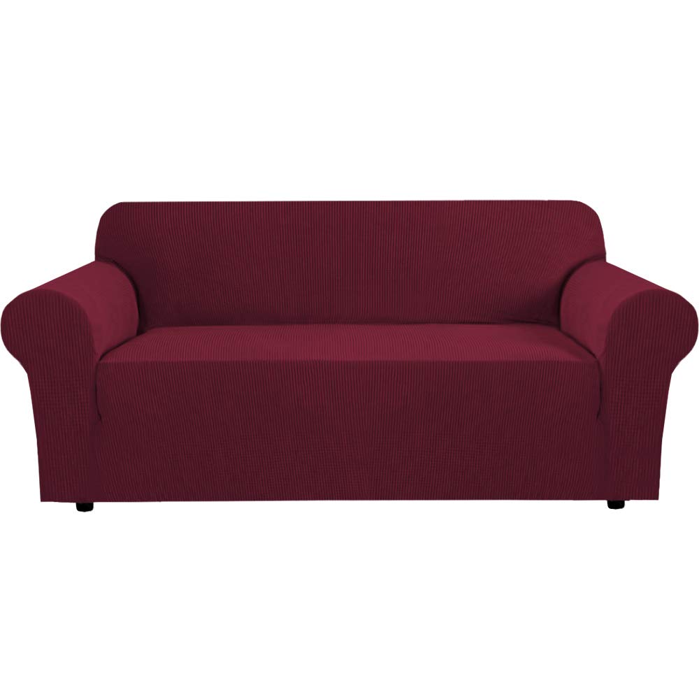 H.VERSAILTEX Stretch Sofa Covers for 3 Cushion Couch Covers Sofa Slipcovers for Living Room Feature Thick Checked Jacquard Fabric with Elastic Bottom, Sofa Large - Sand