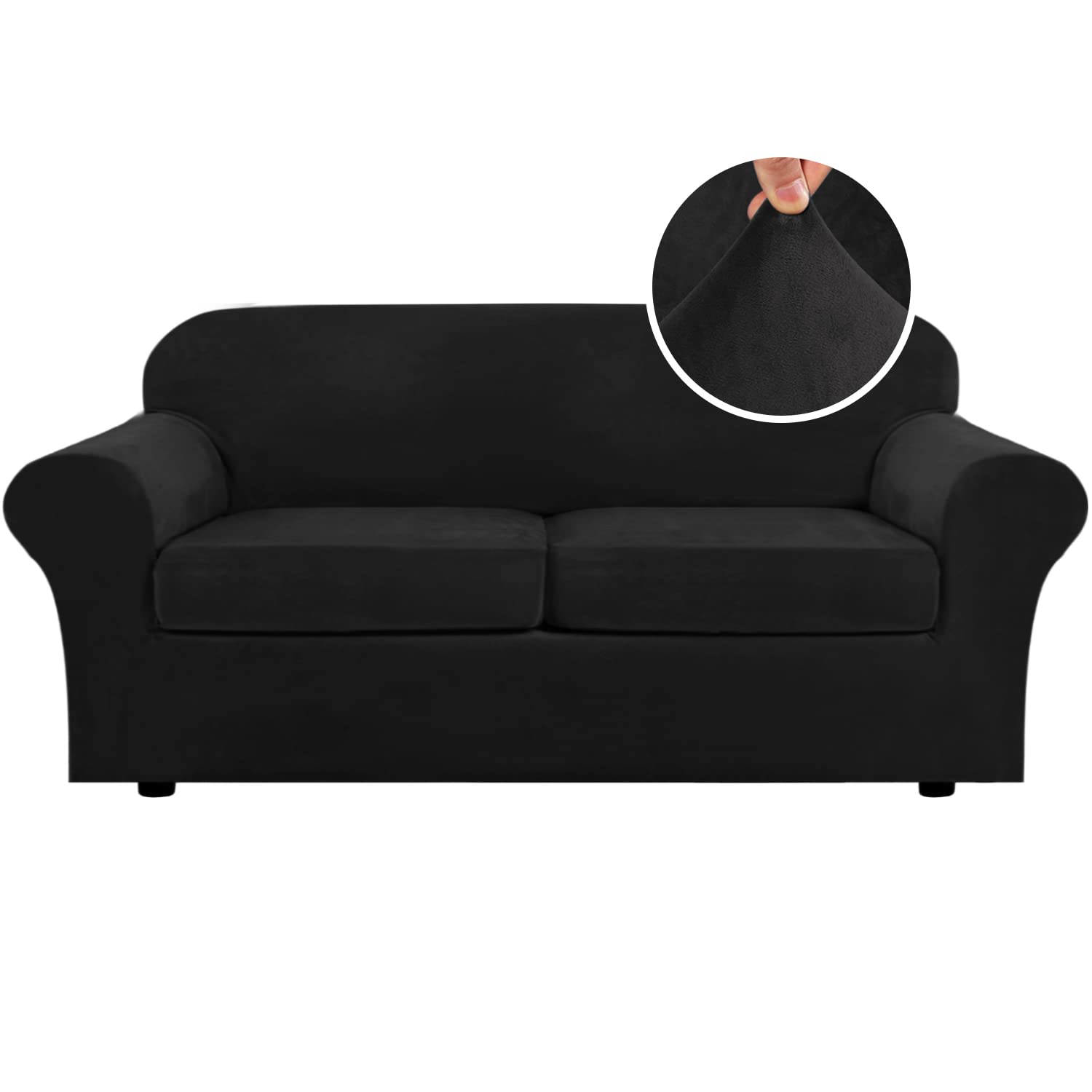 H.VERSAILTEX High Stretch Sofa Slipcover 4 Piece Cover Velvet Furniture Protector Form Fit Thick Velvet Extra Large Sofa Cover for 3 Cushion Couch Width Up to 97 Inch (Large Sofa, Sea Grass)