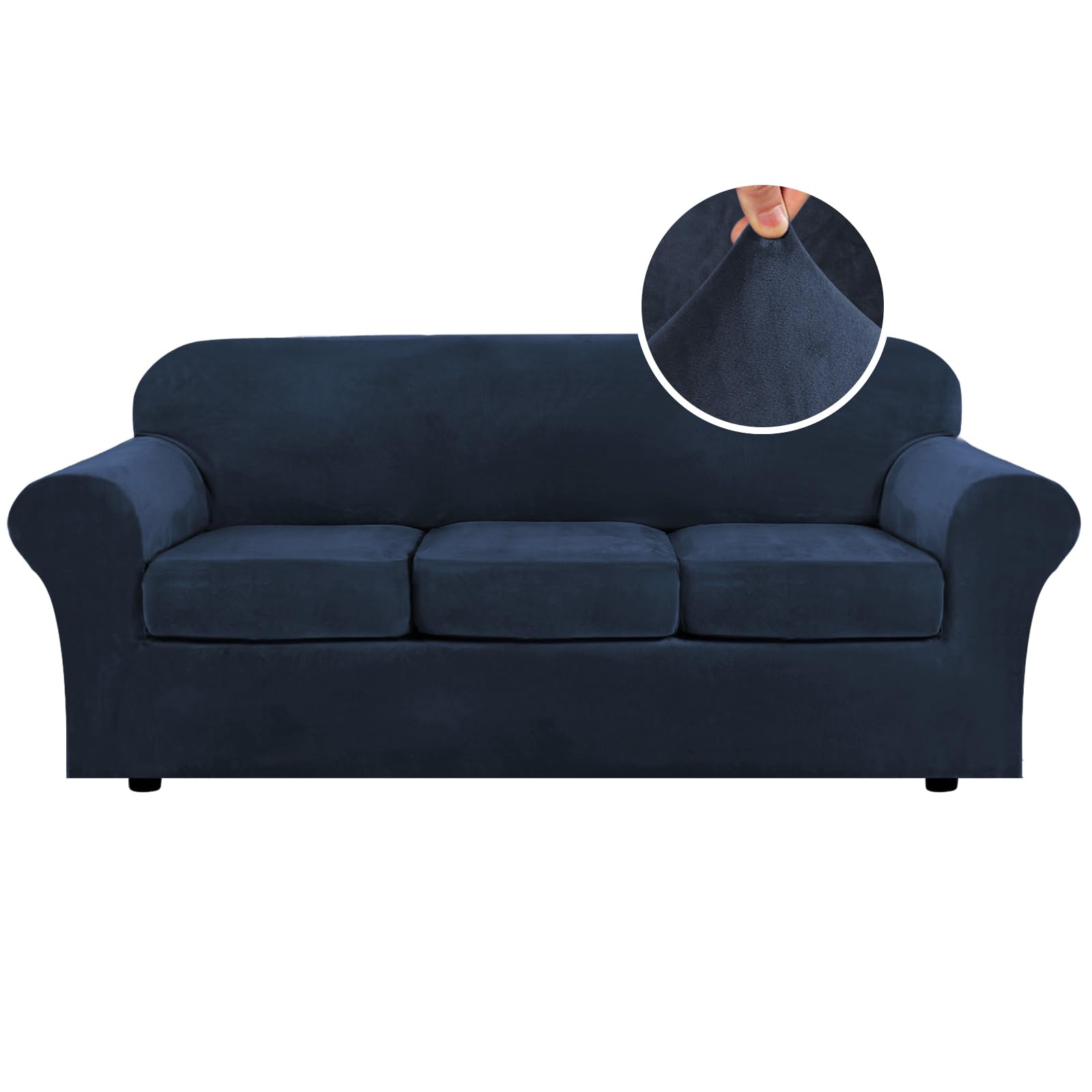 H.VERSAILTEX High Stretch Sofa Slipcover 4 Piece Cover Velvet Furniture Protector Form Fit Thick Velvet Extra Large Sofa Cover for 3 Cushion Couch Width Up to 97 Inch (Large Sofa, Sea Grass)