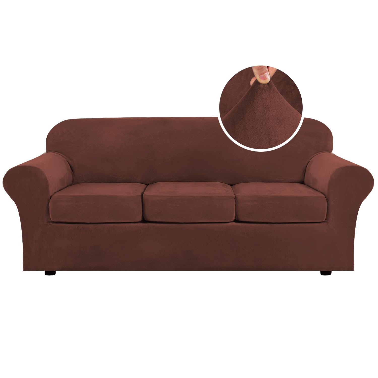 H.VERSAILTEX High Stretch Sofa Slipcover 4 Piece Cover Velvet Furniture Protector Form Fit Thick Velvet Extra Large Sofa Cover for 3 Cushion Couch Width Up to 97 Inch (Large Sofa, Sea Grass)