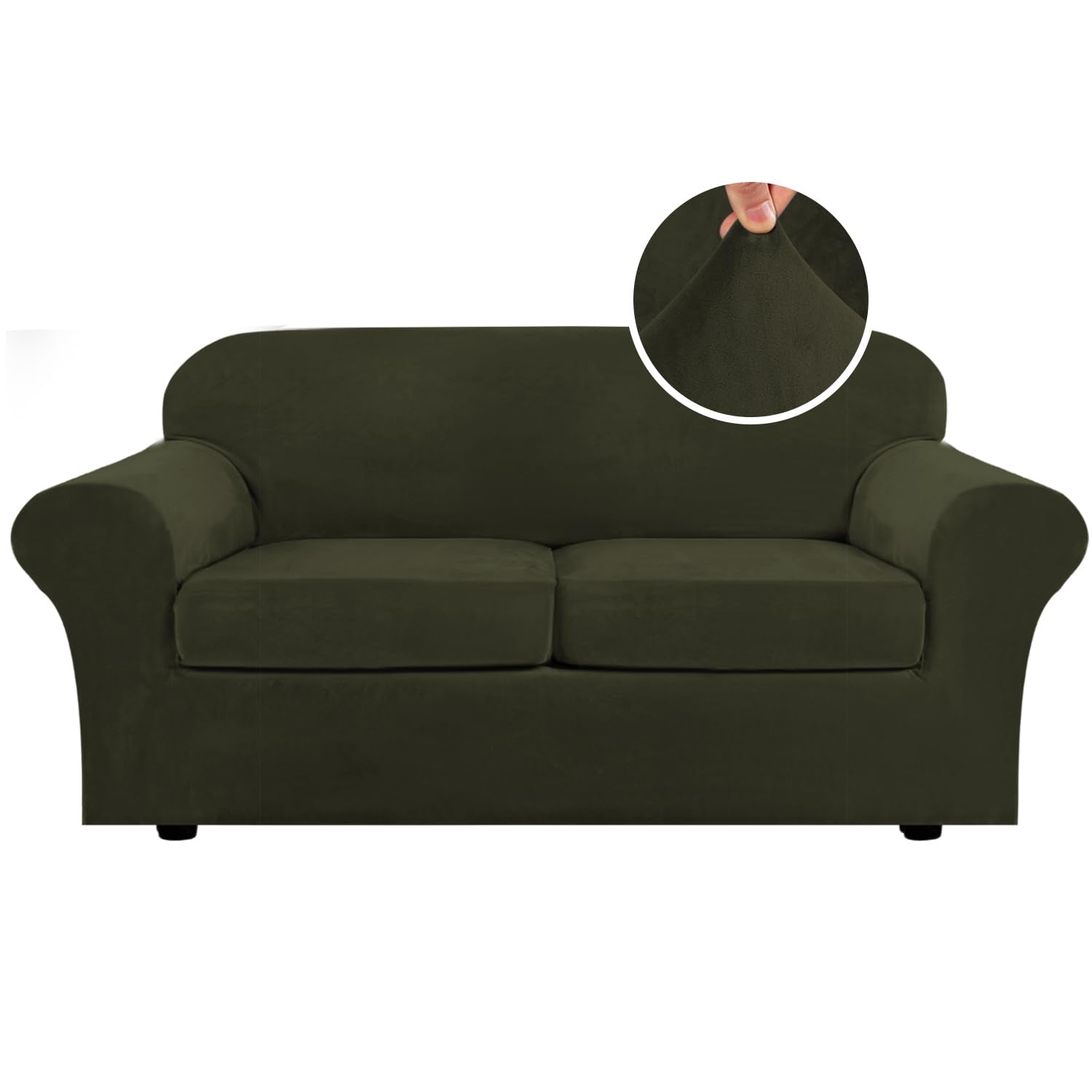 H.VERSAILTEX High Stretch Sofa Slipcover 4 Piece Cover Velvet Furniture Protector Form Fit Thick Velvet Extra Large Sofa Cover for 3 Cushion Couch Width Up to 97 Inch (Large Sofa, Sea Grass)