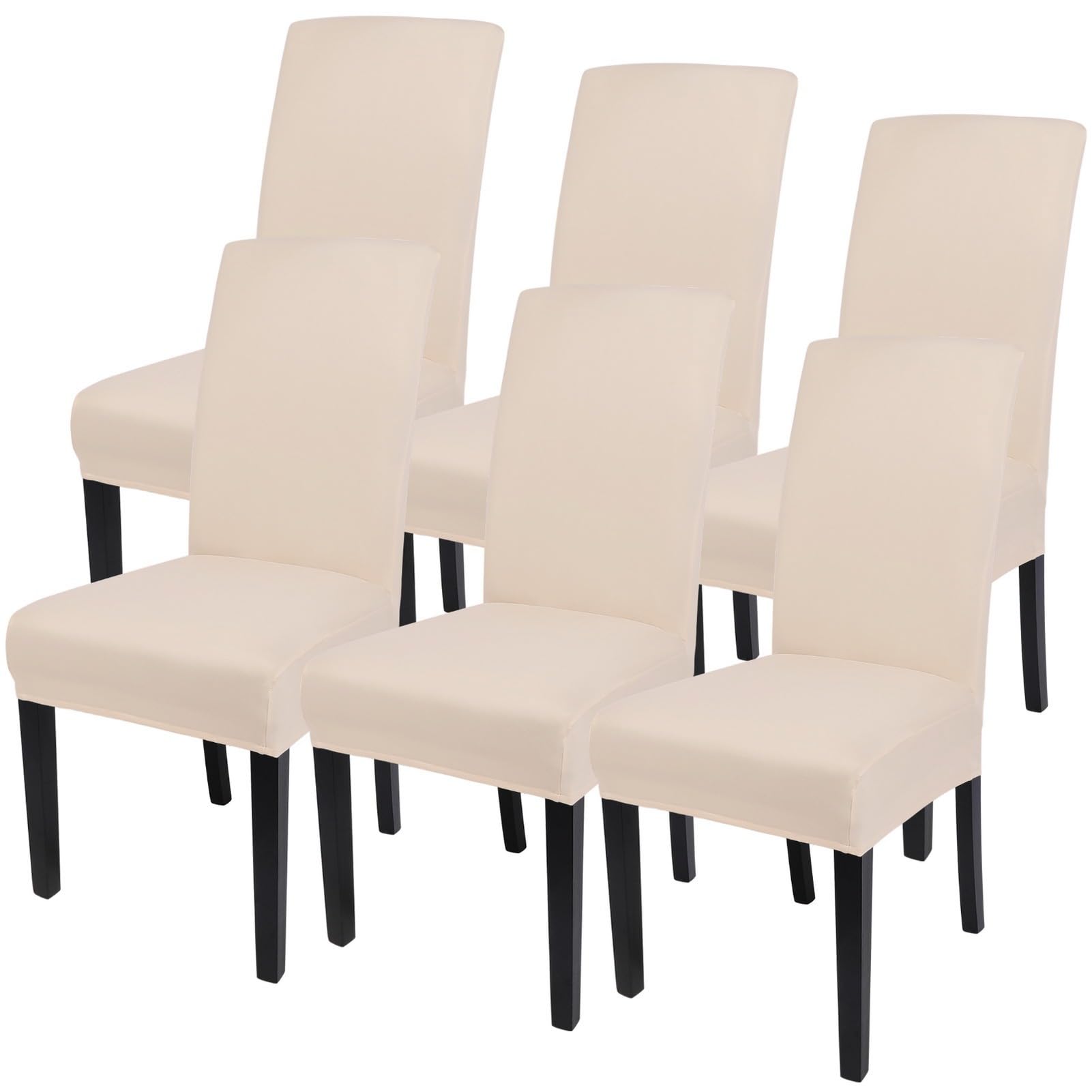 SearchI Dining Room Chair Covers Set of 6, Stretch Jacquard Parsons Chair Slipcovers Super Fit Removable Washable Kitchen Chair Protector Cover for Dining Room, Hotel, Ceremony (Beige Rhombus)
