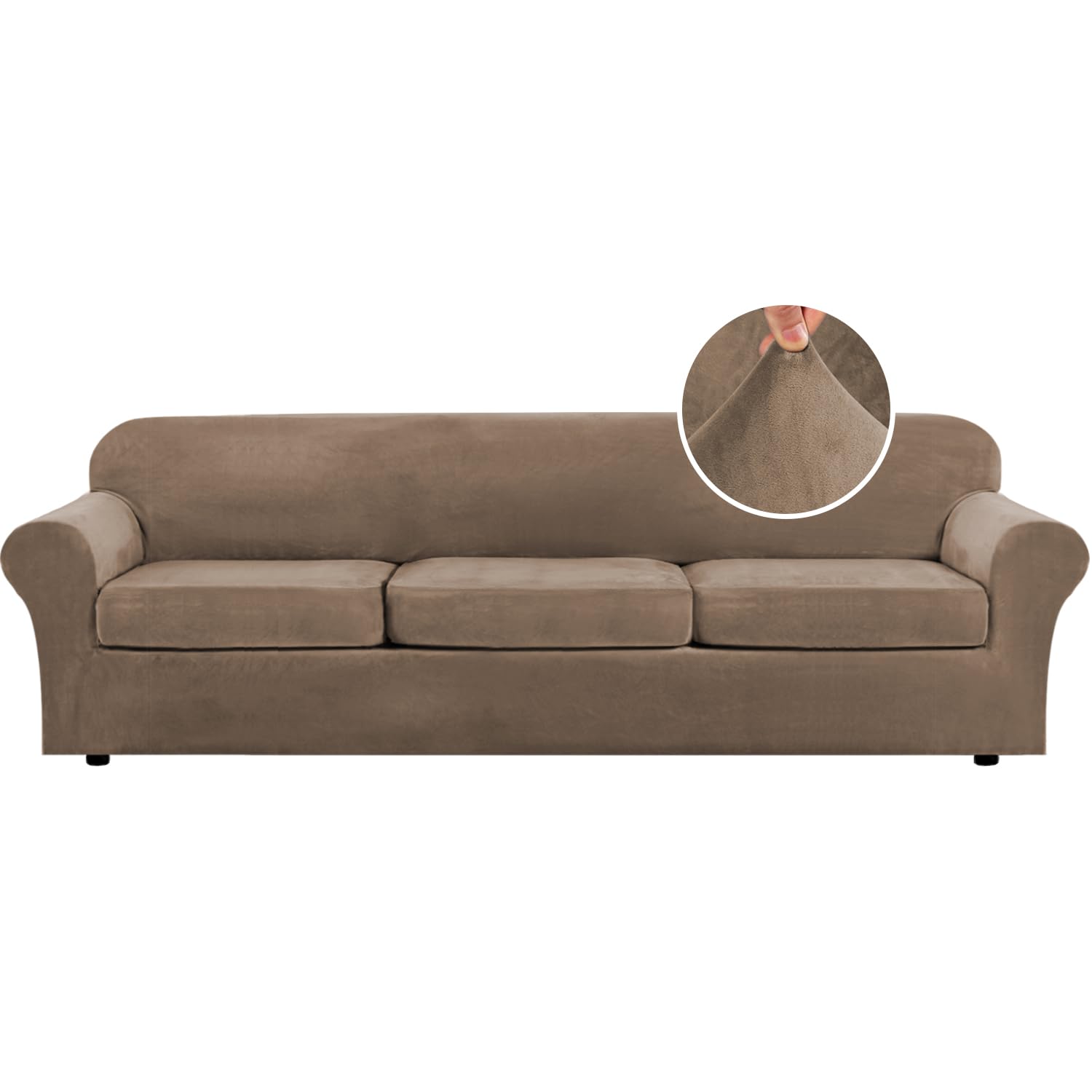 H.VERSAILTEX High Stretch Sofa Slipcover 4 Piece Cover Velvet Furniture Protector Form Fit Thick Velvet Extra Large Sofa Cover for 3 Cushion Couch Width Up to 97 Inch (Large Sofa, Sea Grass)