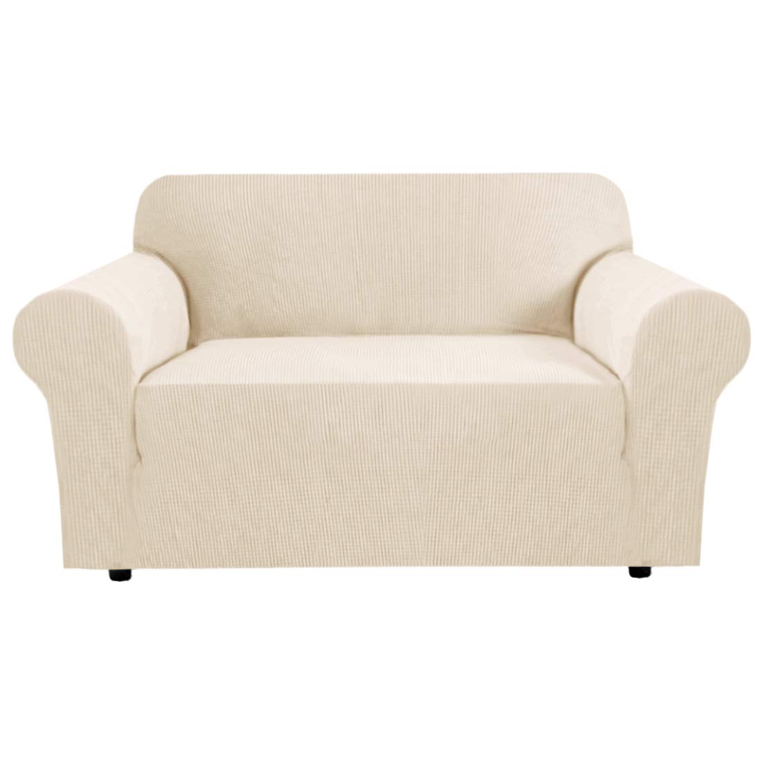 H.VERSAILTEX Stretch Sofa Covers for 3 Cushion Couch Covers Sofa Slipcovers for Living Room Feature Thick Checked Jacquard Fabric with Elastic Bottom, Sofa Large - Sand
