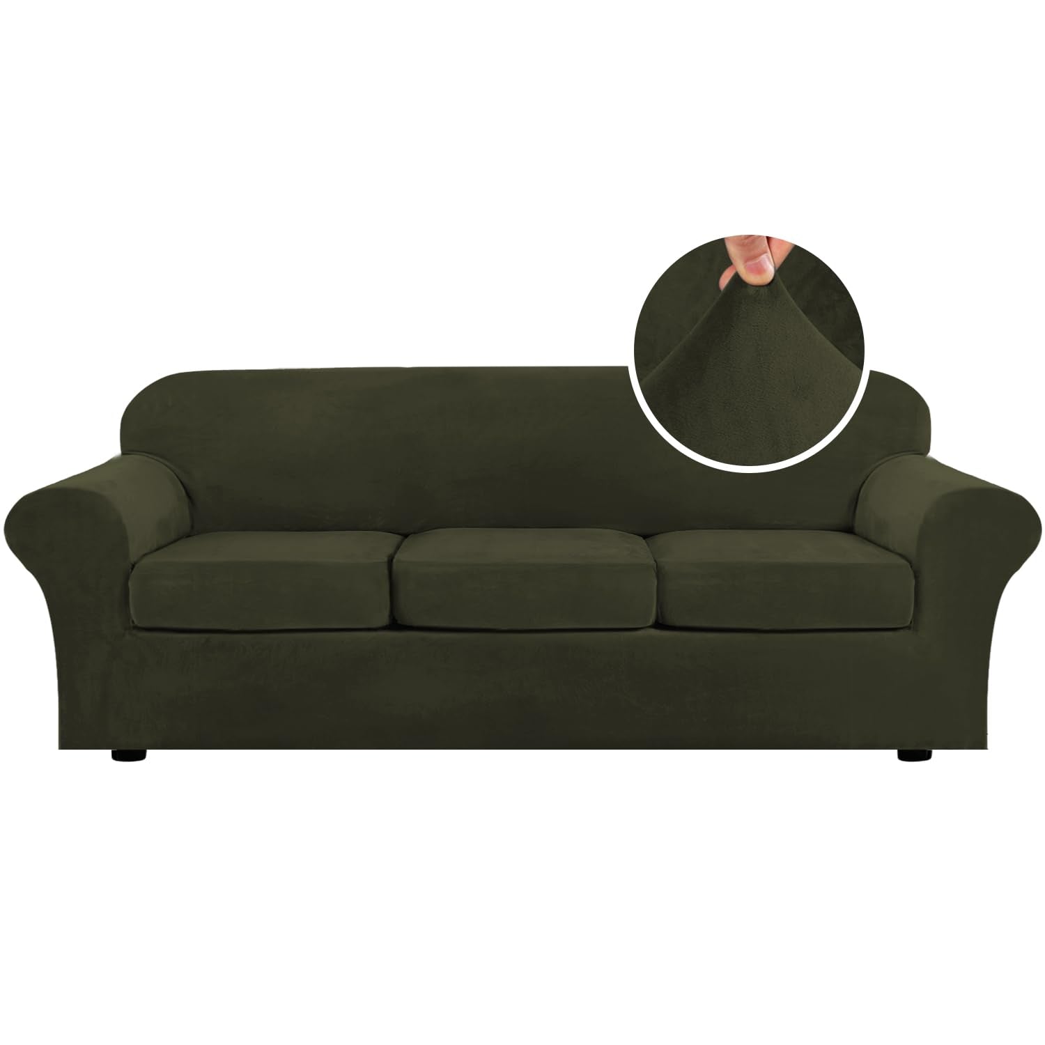 H.VERSAILTEX High Stretch Sofa Slipcover 4 Piece Cover Velvet Furniture Protector Form Fit Thick Velvet Extra Large Sofa Cover for 3 Cushion Couch Width Up to 97 Inch (Large Sofa, Sea Grass)