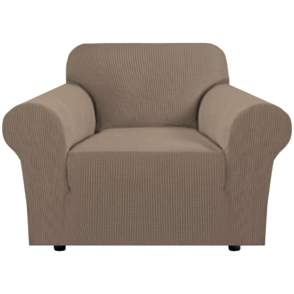 H.VERSAILTEX Stretch Sofa Covers for 3 Cushion Couch Covers Sofa Slipcovers for Living Room Feature Thick Checked Jacquard Fabric with Elastic Bottom, Sofa Large - Sand