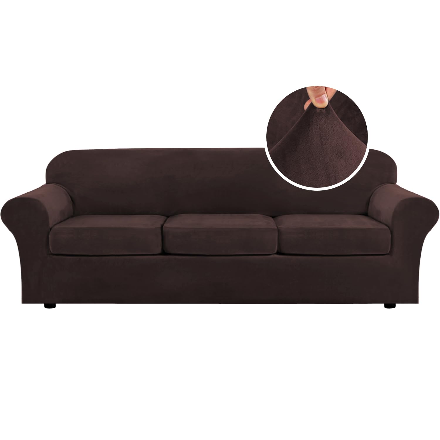 H.VERSAILTEX High Stretch Sofa Slipcover 4 Piece Cover Velvet Furniture Protector Form Fit Thick Velvet Extra Large Sofa Cover for 3 Cushion Couch Width Up to 97 Inch (Large Sofa, Sea Grass)