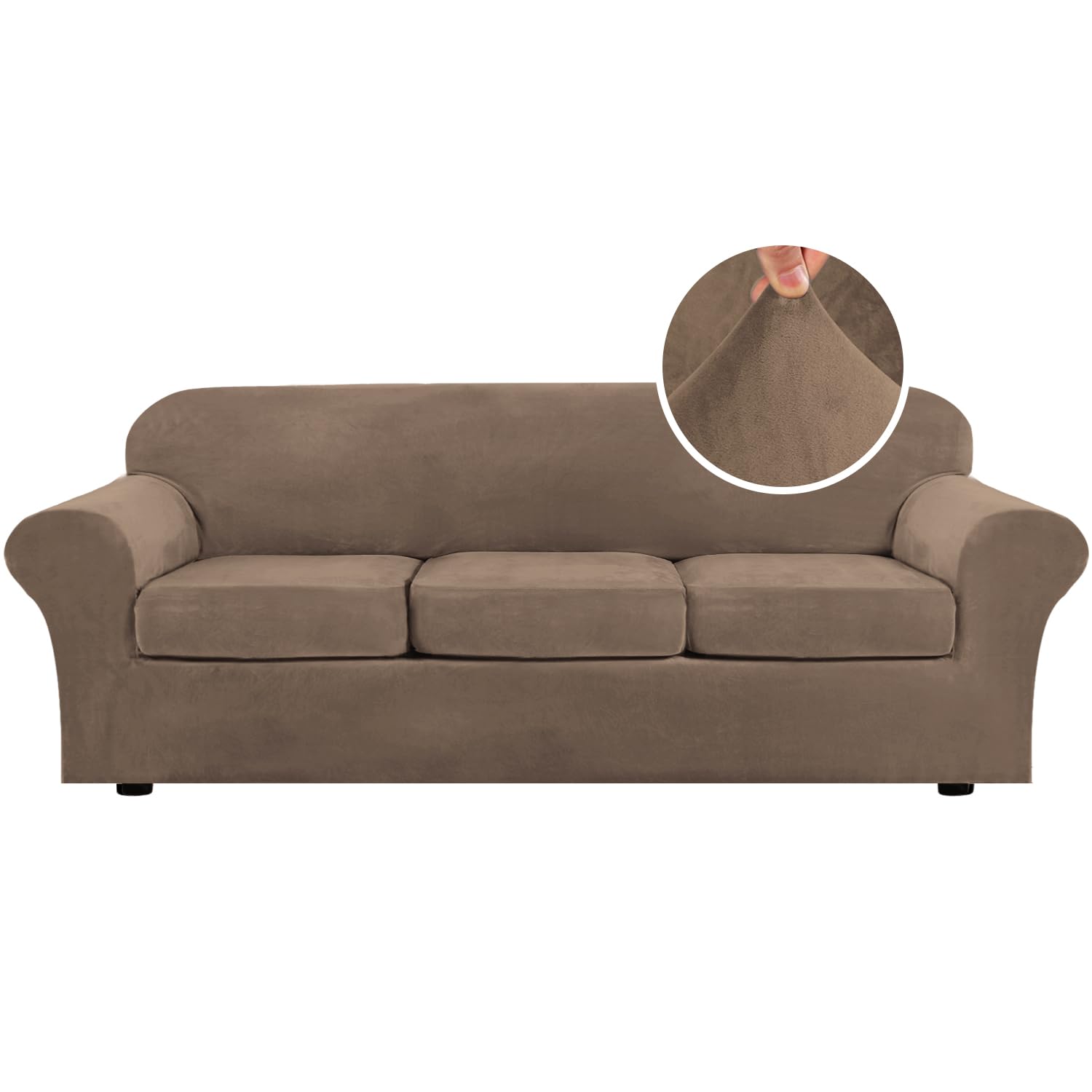 H.VERSAILTEX 4 Pieces Thick Velvet Sofa Covers Couch Covers for 3 Cushion Couch Sofa High Stretch Slipcovers Furniture Protector Form Fit Luxury Couch Cover for Dogs Width Up to 90 Inch(Sofa,Grey)