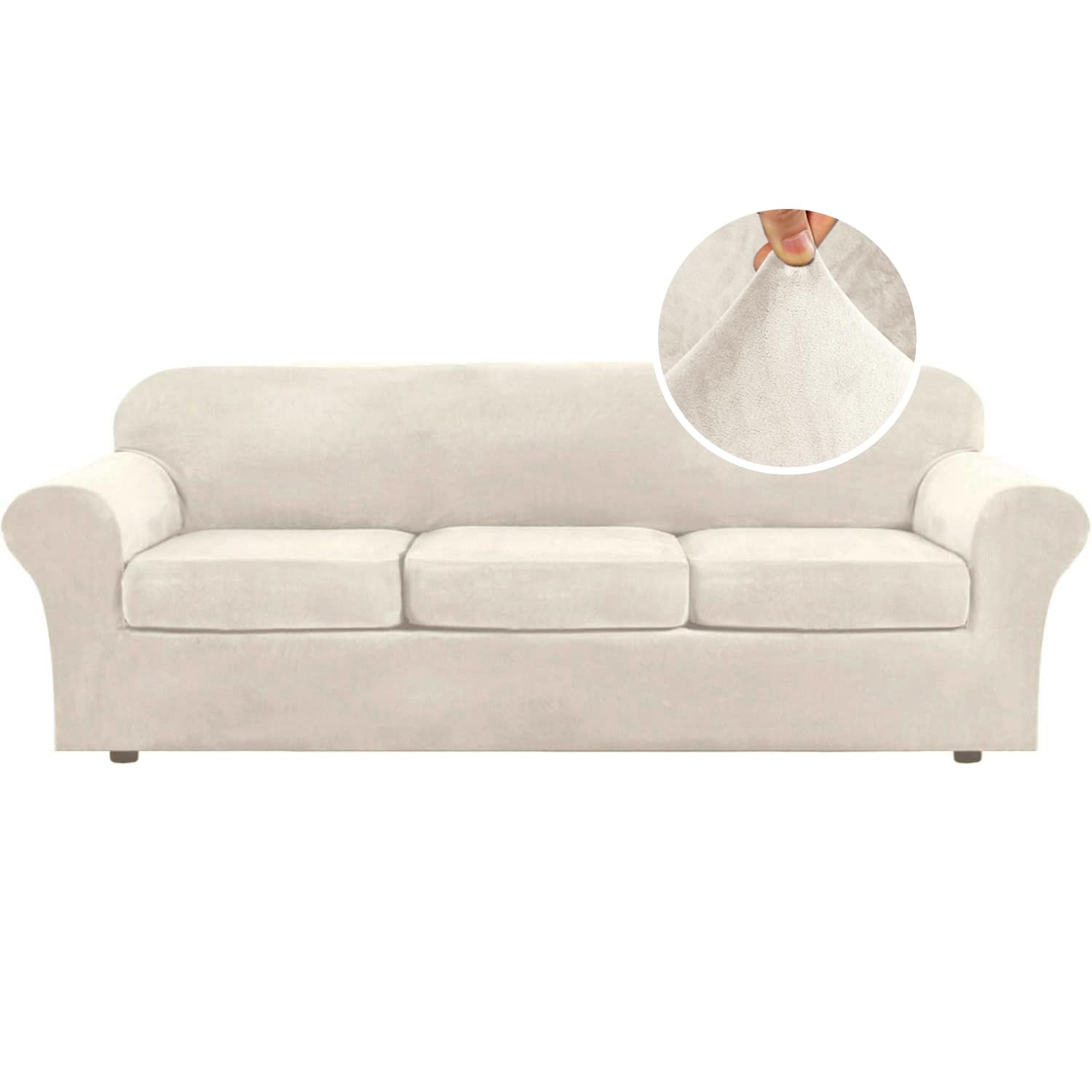 H.VERSAILTEX 4 Pieces Thick Velvet Sofa Covers Couch Covers for 3 Cushion Couch Sofa High Stretch Slipcovers Furniture Protector Form Fit Luxury Couch Cover for Dogs Width Up to 90 Inch(Sofa,Grey)