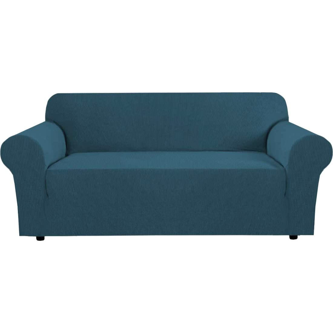 H.VERSAILTEX Stretch Sofa Covers for 3 Cushion Couch Covers Sofa Slipcovers for Living Room Feature Thick Checked Jacquard Fabric with Elastic Bottom, Sofa Large - Sand