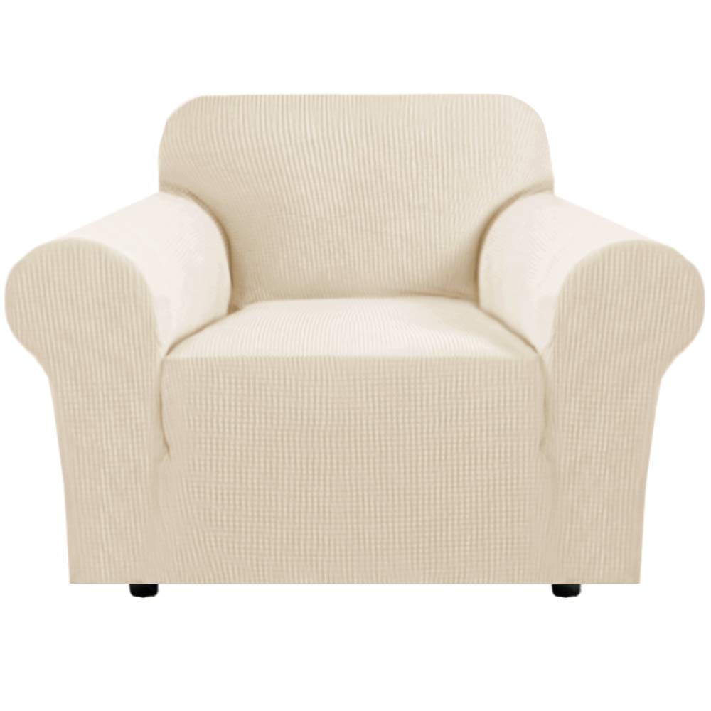 H.VERSAILTEX Stretch Sofa Covers for 3 Cushion Couch Covers Sofa Slipcovers for Living Room Feature Thick Checked Jacquard Fabric with Elastic Bottom, Sofa Large - Sand