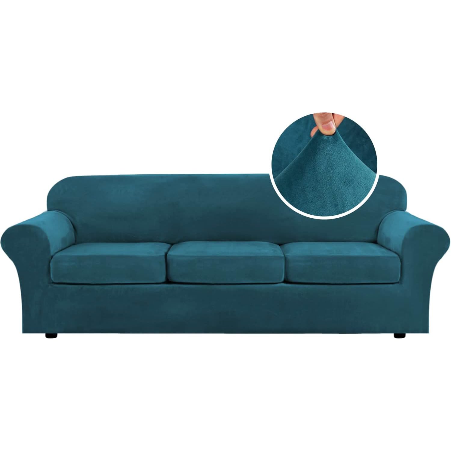 H.VERSAILTEX High Stretch Sofa Slipcover 4 Piece Cover Velvet Furniture Protector Form Fit Thick Velvet Extra Large Sofa Cover for 3 Cushion Couch Width Up to 97 Inch (Large Sofa, Sea Grass)