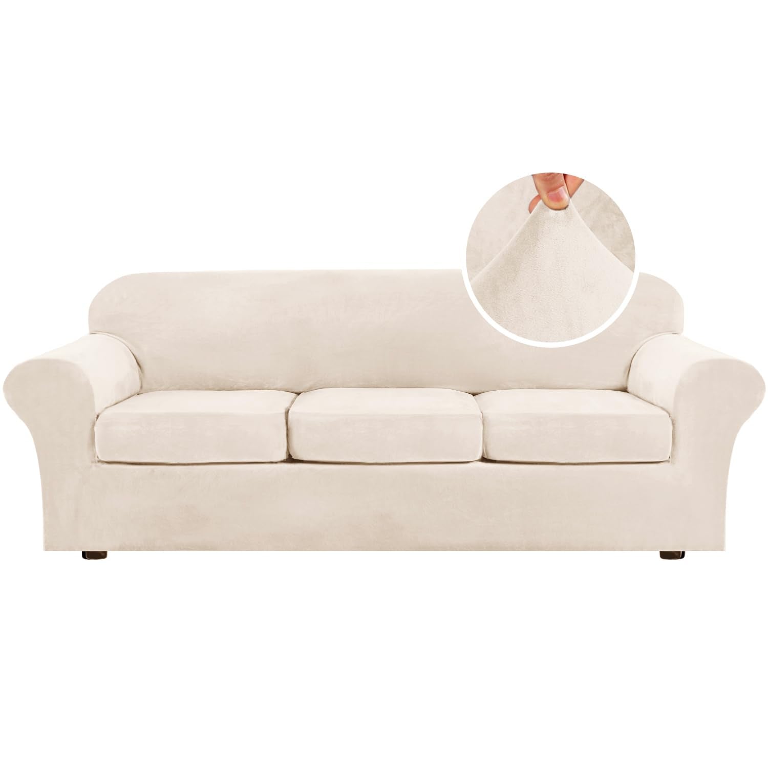 H.VERSAILTEX High Stretch Sofa Slipcover 4 Piece Cover Velvet Furniture Protector Form Fit Thick Velvet Extra Large Sofa Cover for 3 Cushion Couch Width Up to 97 Inch (Large Sofa, Sea Grass)