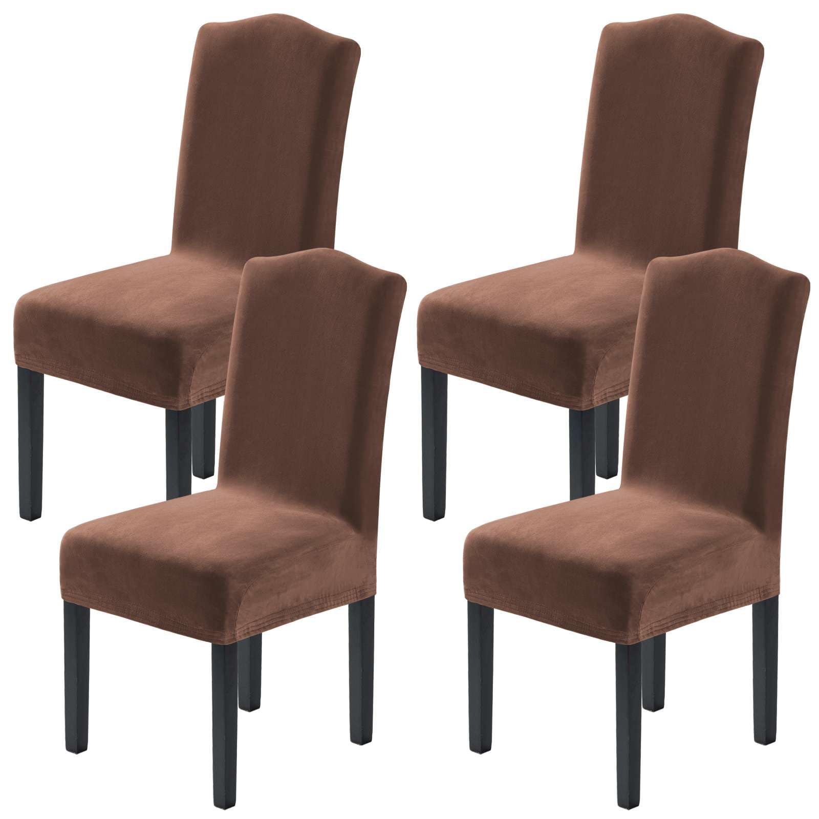 H.VERSAILTEX Dining Chair Covers Stretch for Dining Room Set of 4 Parson Chair Slipcovers Protectors, Soft Thick Solid Velvet Fabric Washable, Taupe
