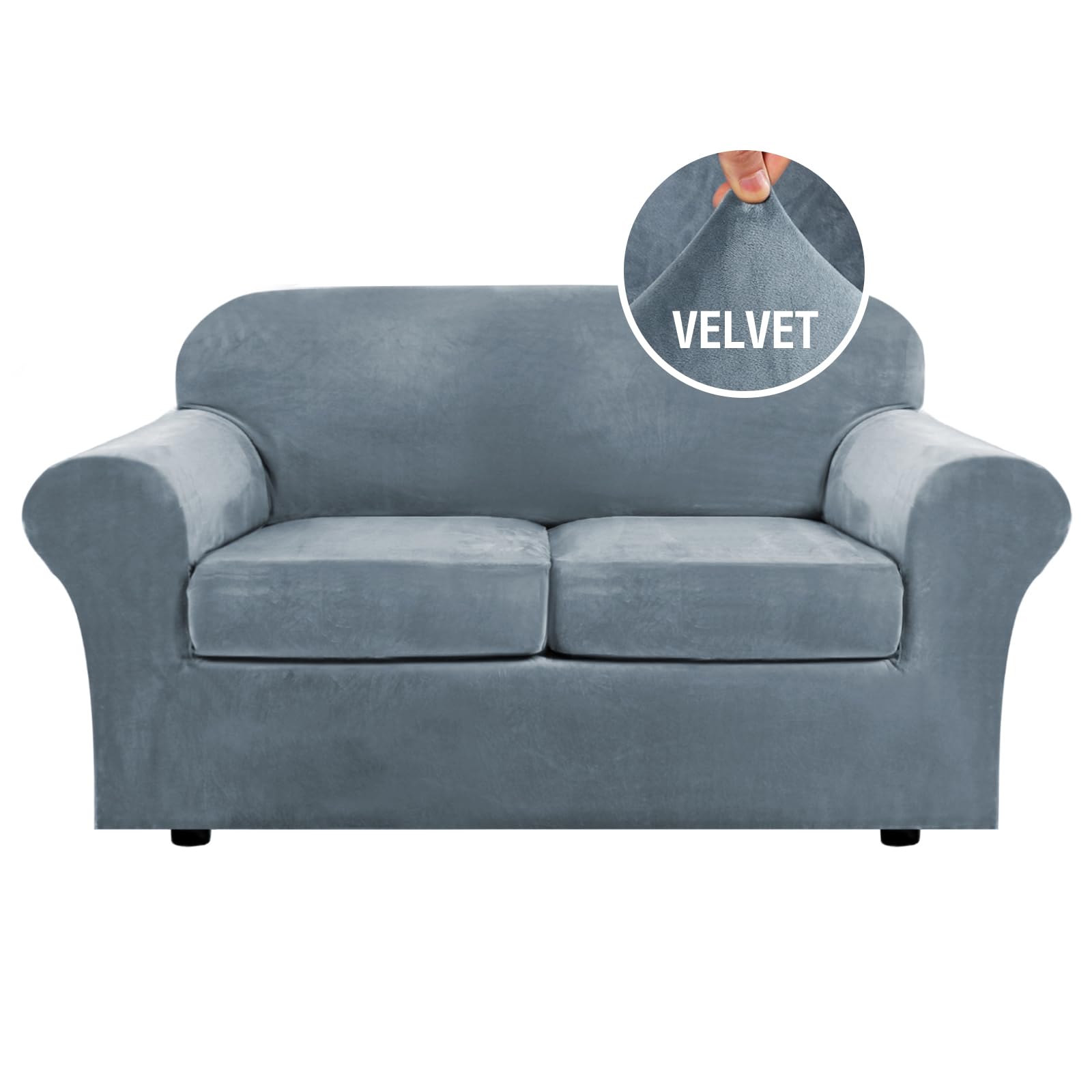 H.VERSAILTEX High Stretch Sofa Slipcover 4 Piece Cover Velvet Furniture Protector Form Fit Thick Velvet Extra Large Sofa Cover for 3 Cushion Couch Width Up to 97 Inch (Large Sofa, Sea Grass)