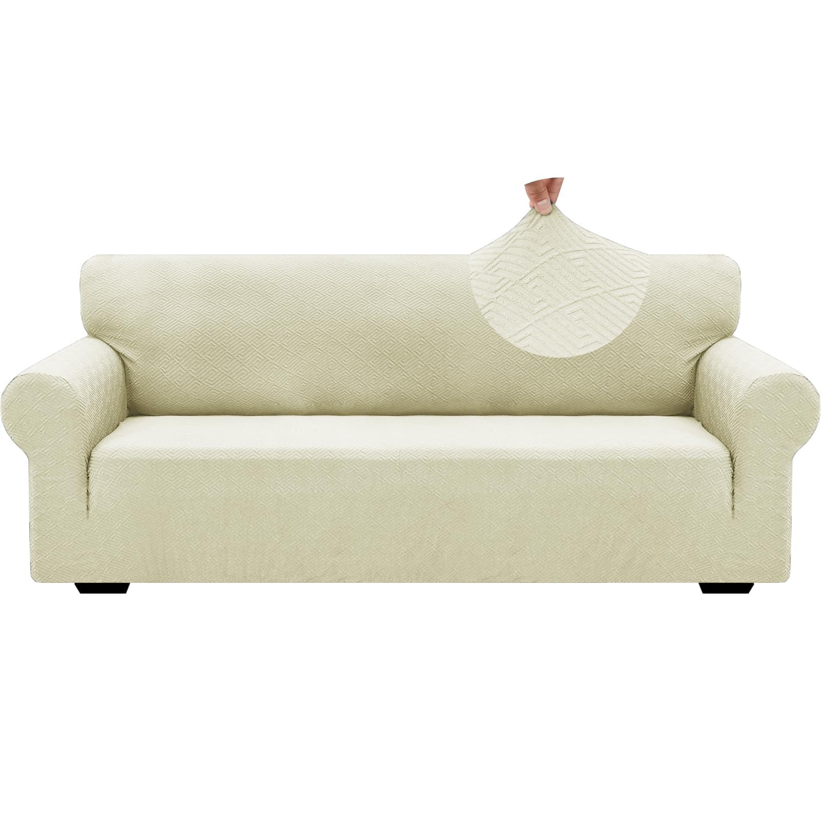 ZNSAYOTX 1 Piece Jacquard Couch Covers for 3 Cushion Couch Living Room High Stretch Sofa Cover Pets Dogs Friendly Anti Slip Thickened Slipcovers Furniture Protector (Sofa, Light Grey)