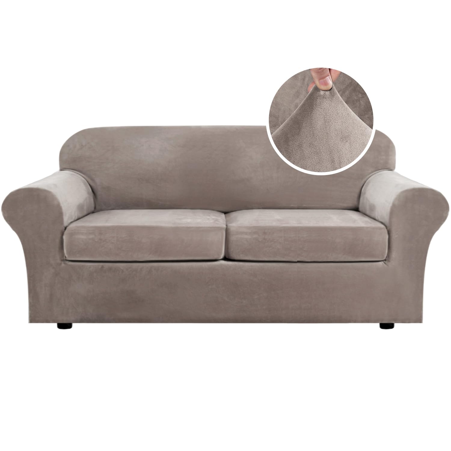 H.VERSAILTEX 4 Pieces Thick Velvet Sofa Covers Couch Covers for 3 Cushion Couch Sofa High Stretch Slipcovers Furniture Protector Form Fit Luxury Couch Cover for Dogs Width Up to 90 Inch(Sofa,Grey)