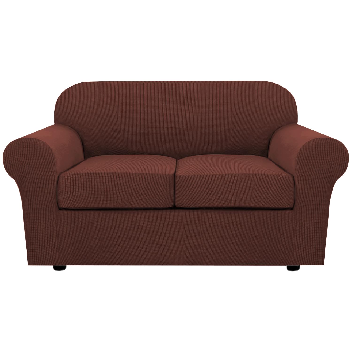 H.VERSAILTEX 3 Piece Stretch Sofa Covers for 2 Cushion Loveseat Couch Covers for Living Room Sofa Slipcovers (Base Cover Plus 2 Seat Cushion Covers) Thicker Jacquard Fabric(Medium Sofa, Natural)
