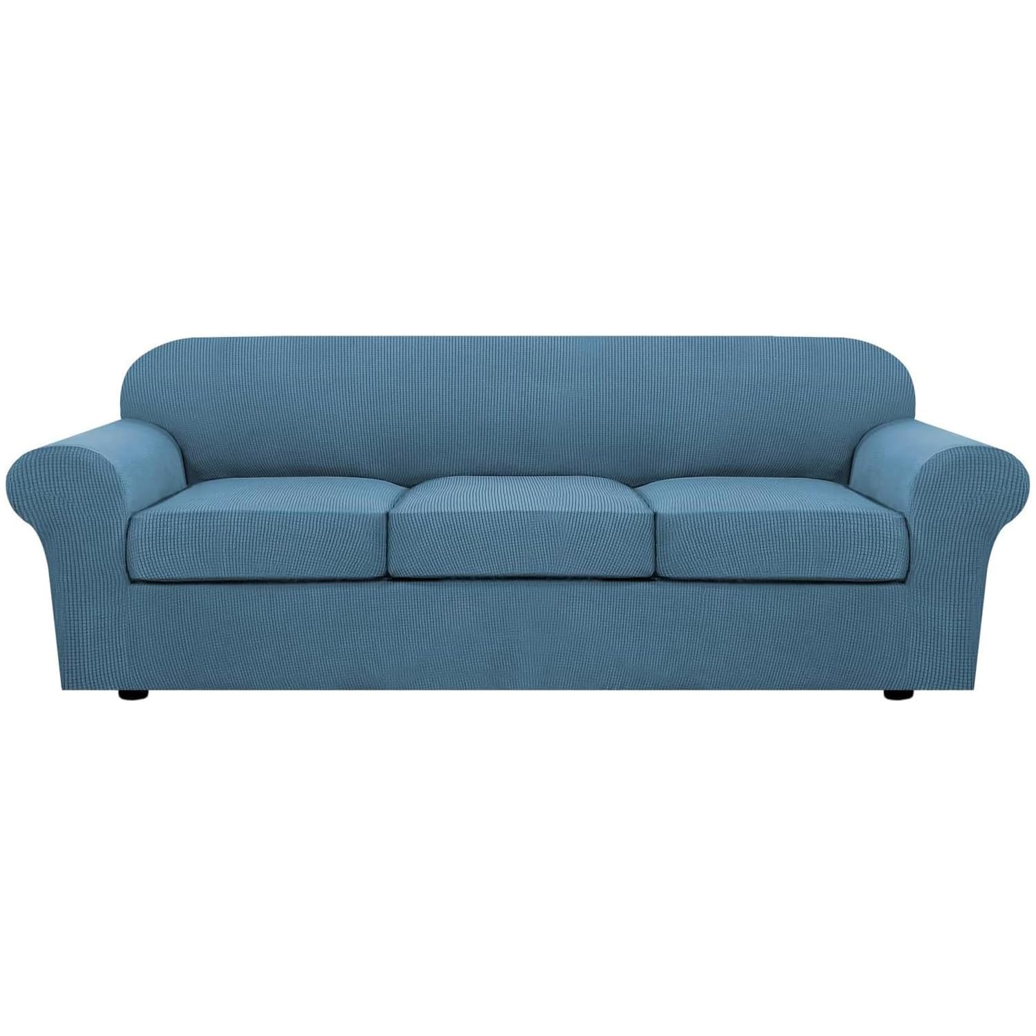 H.VERSAILTEX 4 Piece Stretch Sofa Covers for 3 Cushion Couch Covers for Living Room Furniture Slipcovers (Base Cover Plus 3 Seat Cushion Covers) Upgraded Thicker Jacquard Fabric (Sofa, Navy)