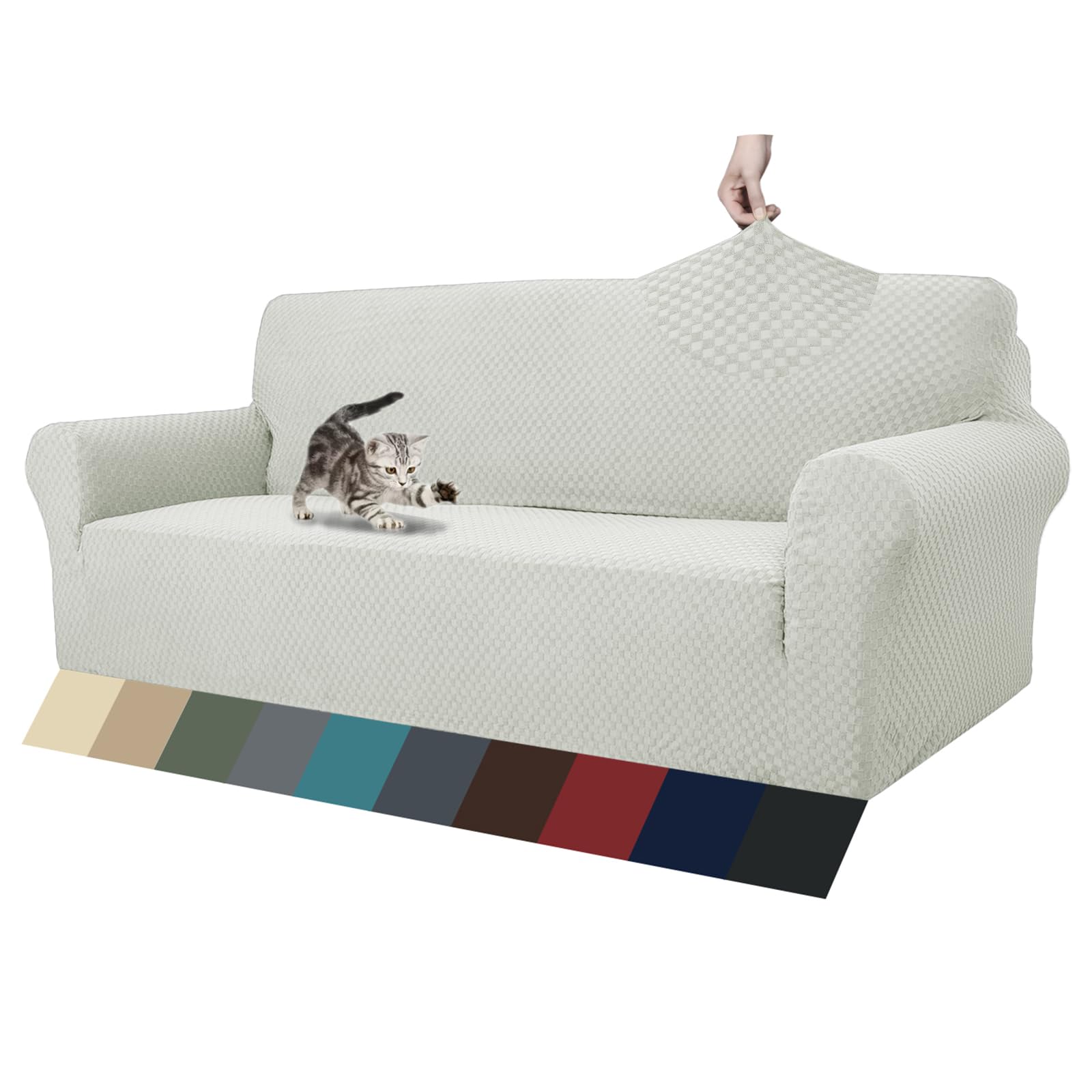 ZNSAYOTX 1 Piece Jacquard Couch Covers for 3 Cushion Couch Living Room High Stretch Sofa Cover Pets Dogs Friendly Anti Slip Thickened Slipcovers Furniture Protector (Sofa, Light Grey)