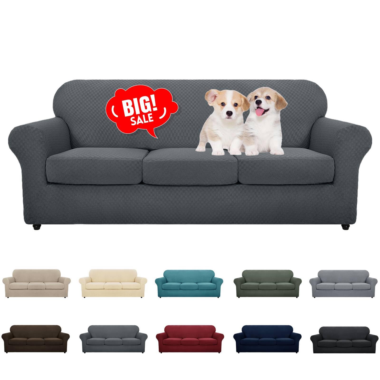 MAXIJIN 4 Piece Couch Covers for 3 Cushion Couch Super Stretch Non Slip Couch Cover for Dogs Pet Friendly Elastic Jacquard Furniture Protector Sofa Slipcovers (Sofa, Light Gray)