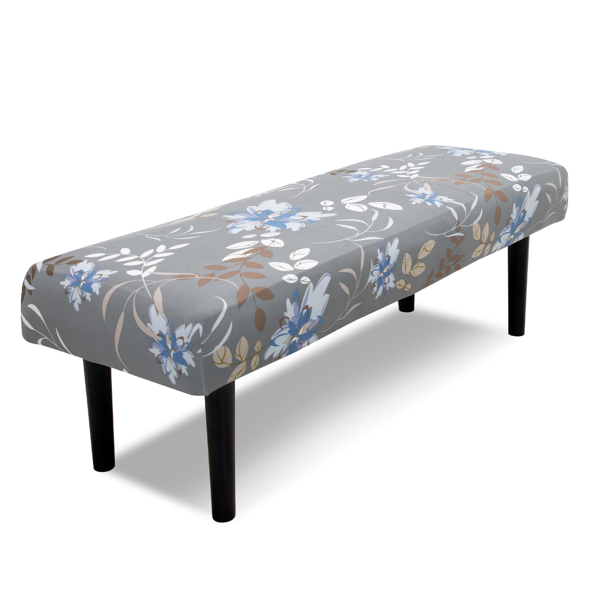 Stretch Bench Covers, Bench Seat Covers, Bench Cushions Covers, Printed Bench Seat Protector, Washable Bench Slipcover, Rectangle Bench Covers for Dining Room, Living Room, Kitchen(Leaf grey)