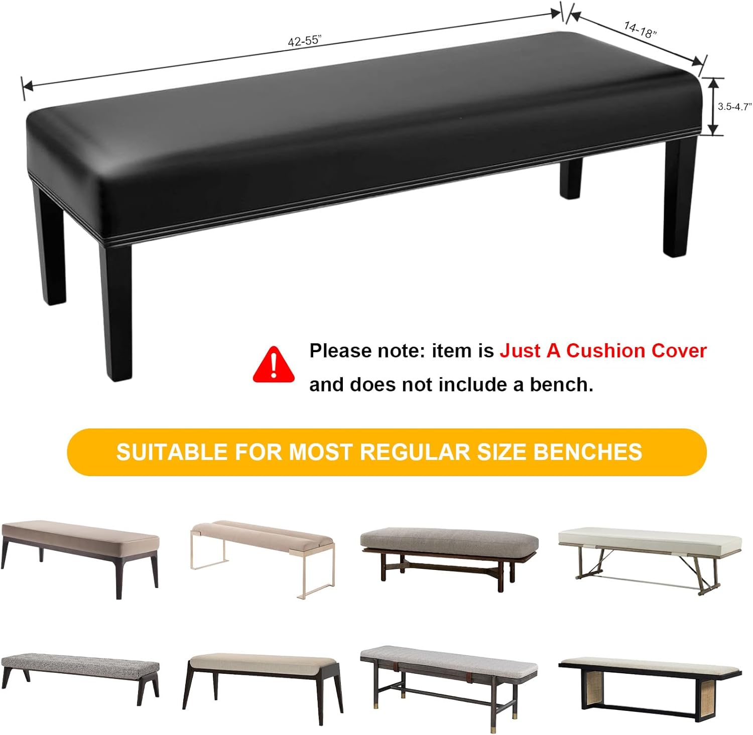 PU Leather Soft Stretch Dining Bench Cover, Removable Washable Protector for Gray Living Room, Bedroom, Kitchen Bench