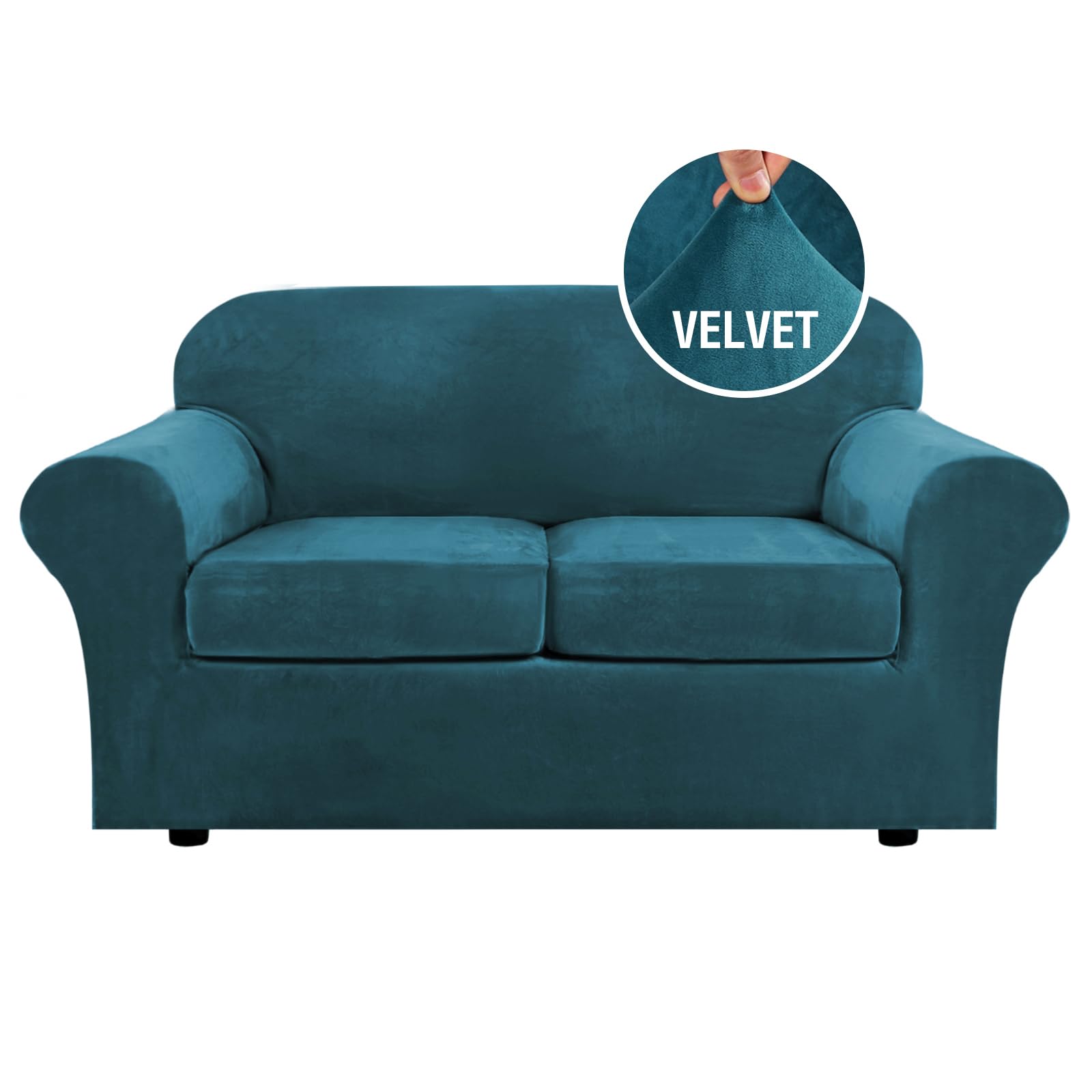 H.VERSAILTEX 4 Pieces Thick Velvet Sofa Covers Couch Covers for 3 Cushion Couch Sofa High Stretch Slipcovers Furniture Protector Form Fit Luxury Couch Cover for Dogs Width Up to 90 Inch(Sofa,Grey)