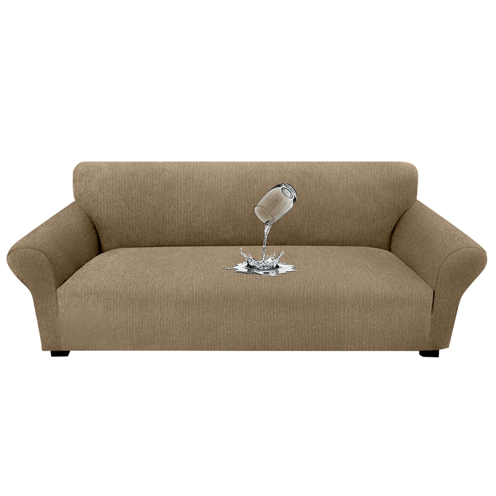 Waterproof Couch Cover, Stretch Non-Slip Sofa Slipcover with Elastic Bottom that Stays in Place - Leakproof Furniture Protector for Kids and Pets - Washable (Sofa, Light Gray)