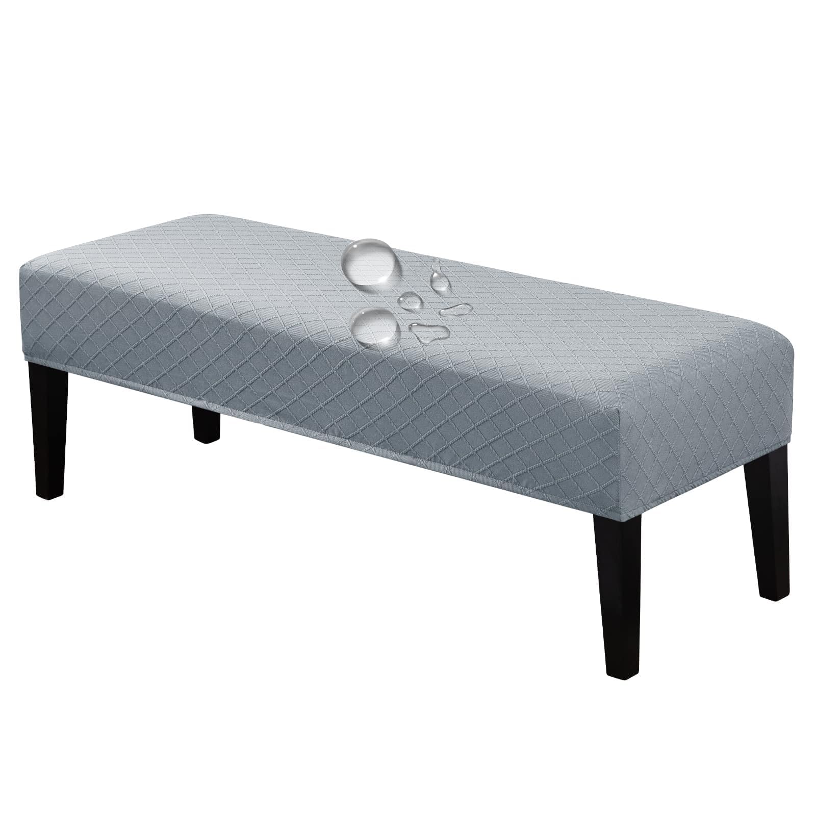 Lebaley Waterproof Stretch Bench Cover – Quilted Pattern, Elastic Rectangular Bench Seat Cover, Washable Bench Slipcover for Dining Room, Entryway & Kitchen (Black)