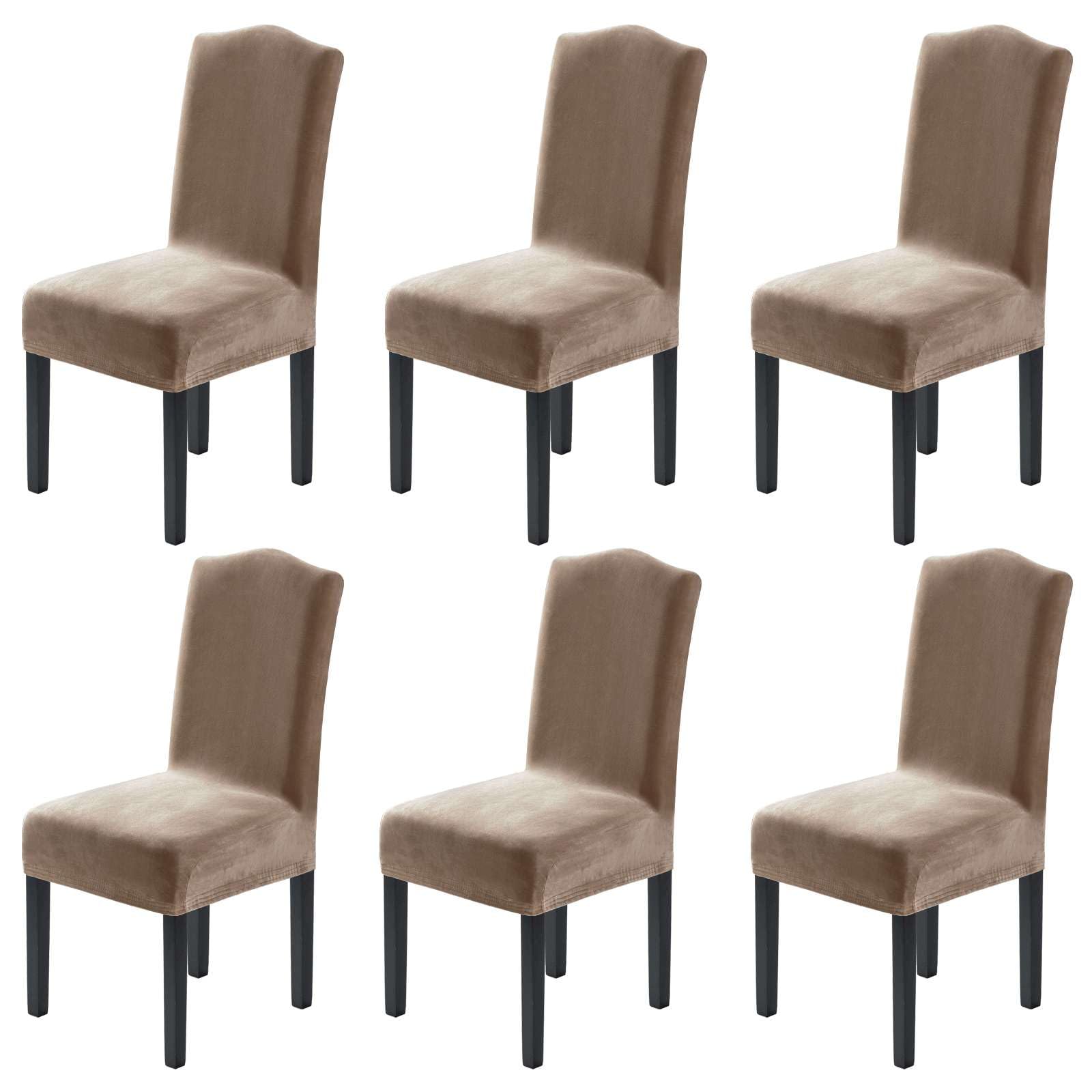 H.VERSAILTEX Dining Chair Covers Stretch for Dining Room Set of 4 Parson Chair Slipcovers Protectors, Soft Thick Solid Velvet Fabric Washable, Taupe