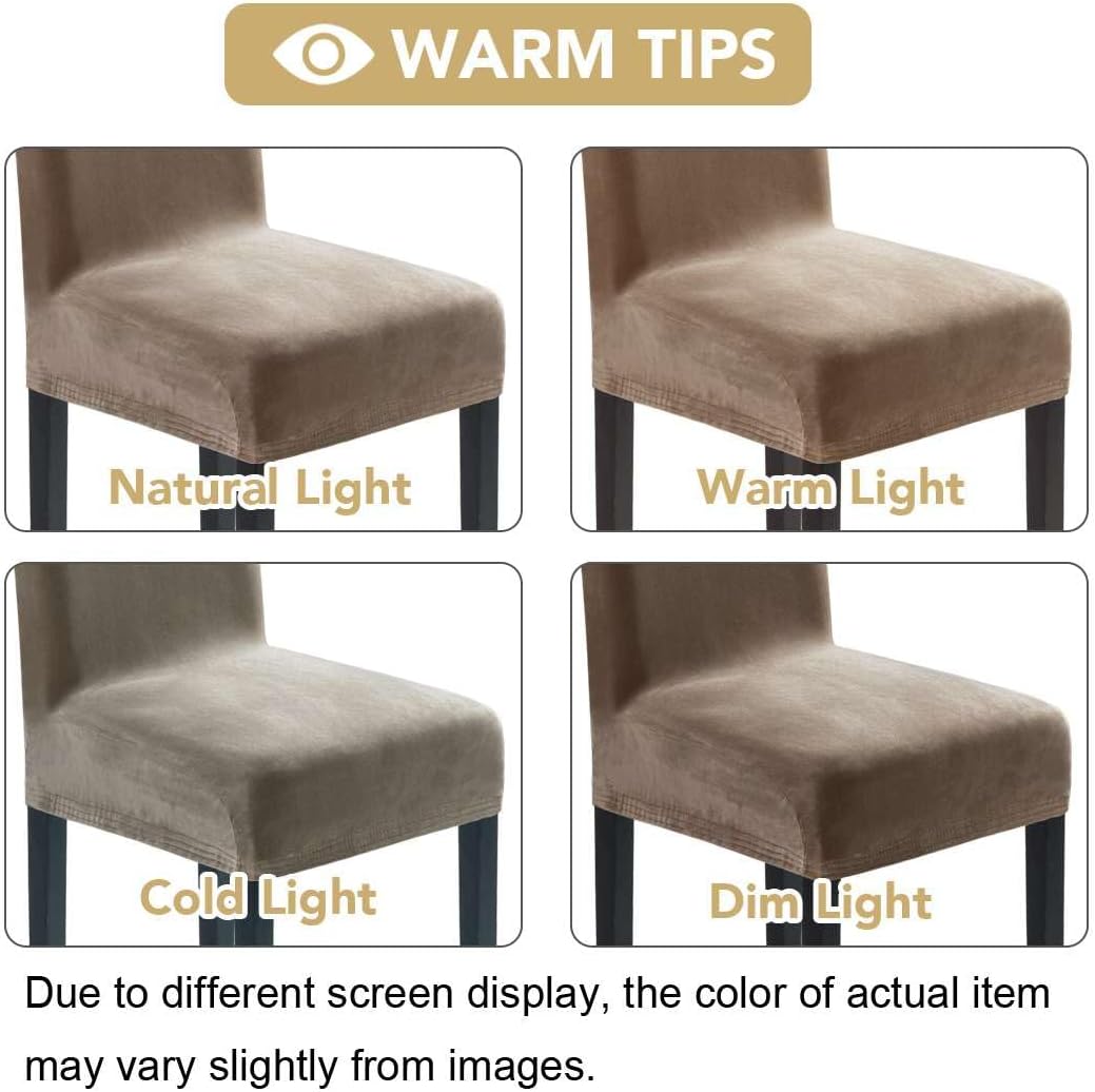 H.VERSAILTEX Dining Chair Covers Stretch for Dining Room Set of 4 Parson Chair Slipcovers Protectors, Soft Thick Solid Velvet Fabric Washable, Taupe