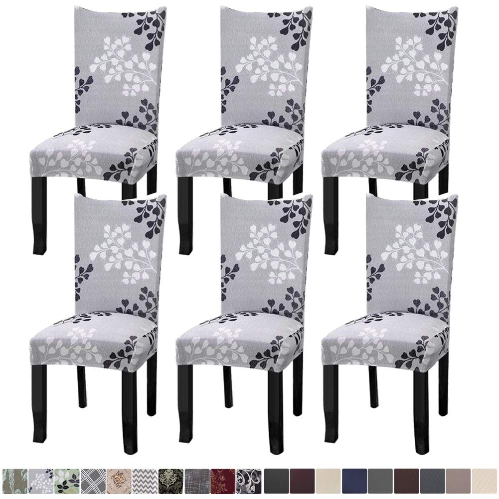 Fuloon Chair Covers for Dining Room 6 Pack, Solid Stretch Dining Chair Covers, Washable Kitchen Slip Covers, Parson Chair Covers Set of 6 (Gray Lotus, 6 Pack)