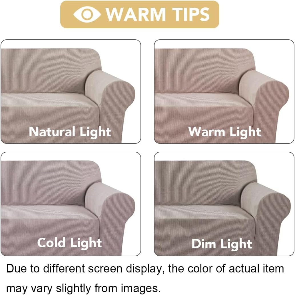 H.VERSAILTEX Stretch Sofa Covers for 3 Cushion Couch Covers Sofa Slipcovers for Living Room Feature Thick Checked Jacquard Fabric with Elastic Bottom, Sofa Large - Sand