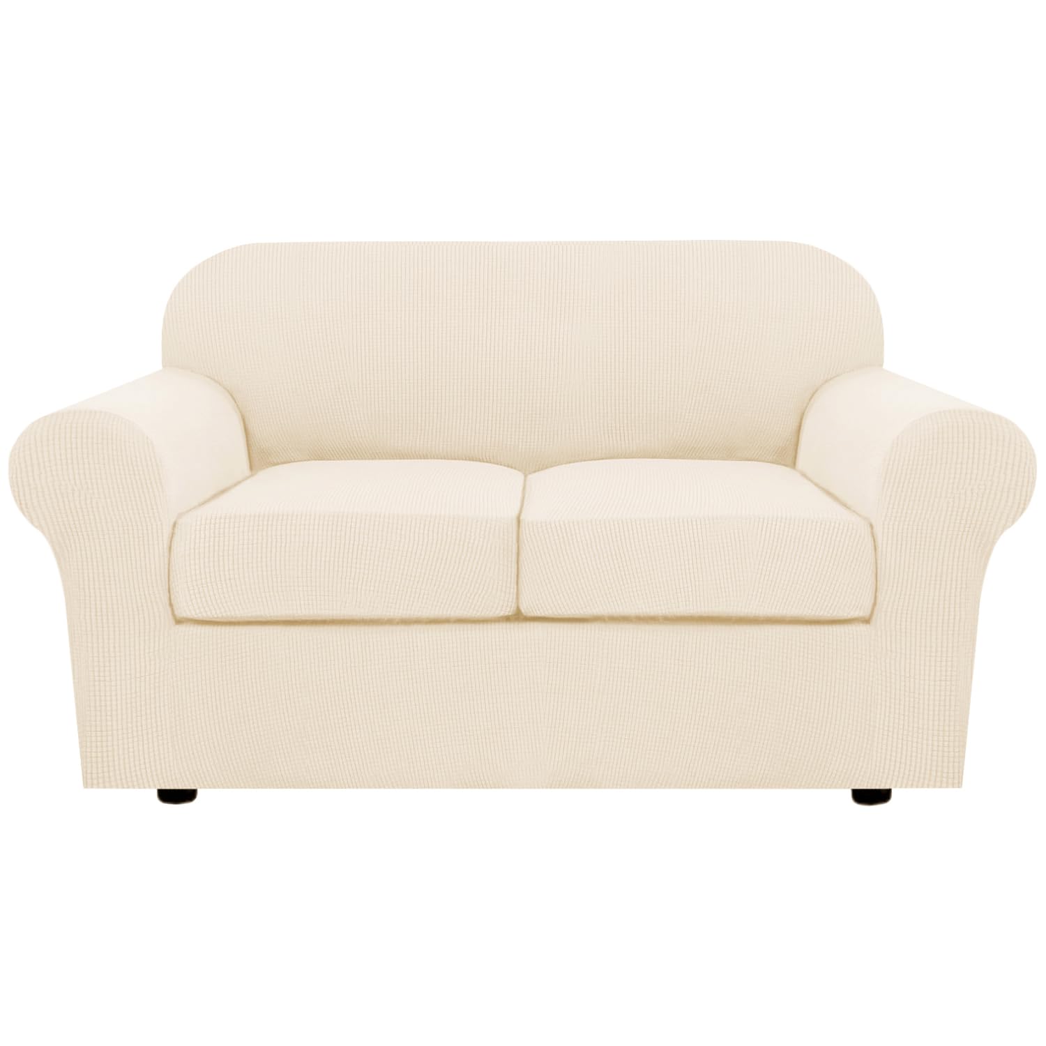 H.VERSAILTEX 3 Piece Stretch Sofa Covers for 2 Cushion Loveseat Couch Covers for Living Room Sofa Slipcovers (Base Cover Plus 2 Seat Cushion Covers) Thicker Jacquard Fabric(Medium Sofa, Natural)