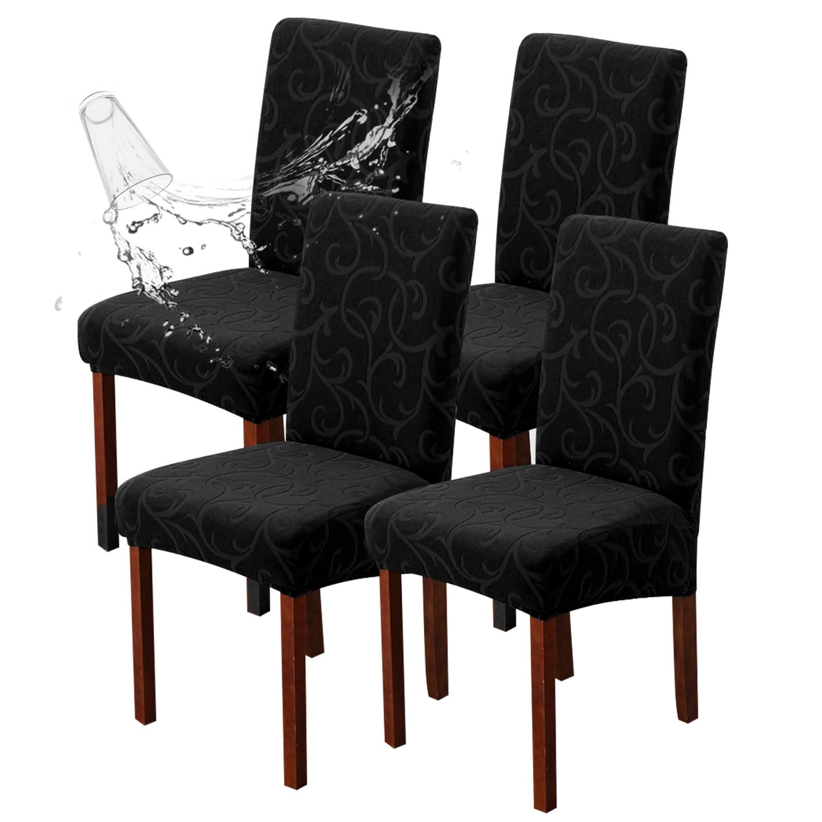 Genina Waterproof Dining Room Chair Covers Stretch Parsons Chair Slipcovers for Dining Room Kitchen Chair Protector Cover, Removable, Washable (4, Flower Pattern-Dark Gray)