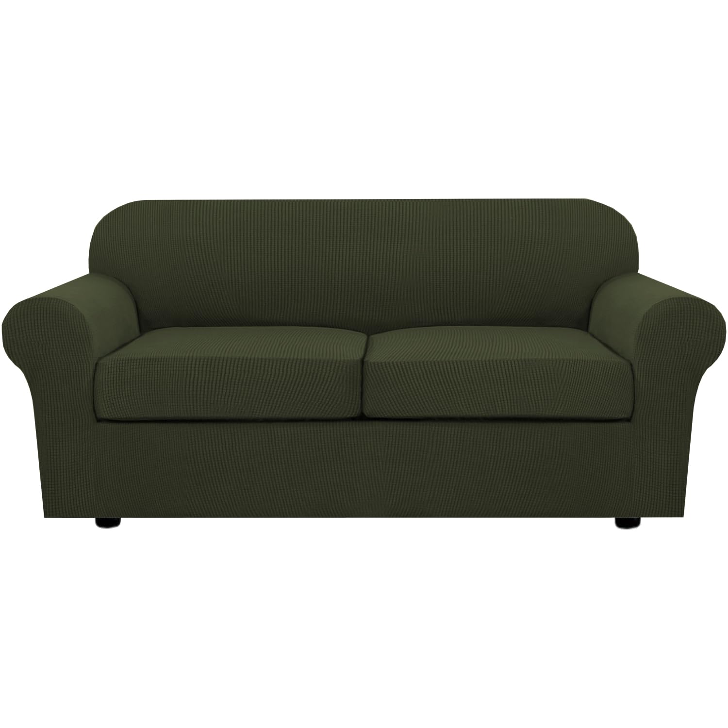 H.VERSAILTEX 4 Piece Stretch Sofa Covers for 3 Cushion Couch Covers for Living Room Furniture Slipcovers (Base Cover Plus 3 Seat Cushion Covers) Upgraded Thicker Jacquard Fabric (Sofa, Navy)