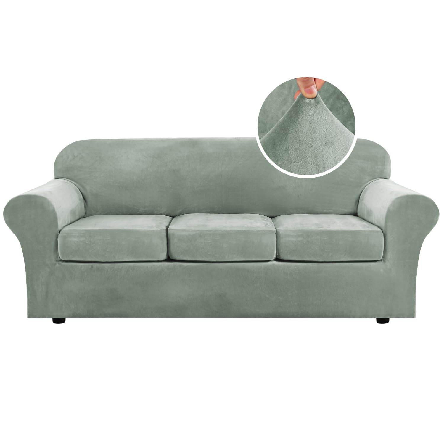 H.VERSAILTEX 4 Pieces Thick Velvet Sofa Covers Couch Covers for 3 Cushion Couch Sofa High Stretch Slipcovers Furniture Protector Form Fit Luxury Couch Cover for Dogs Width Up to 90 Inch(Sofa,Grey)