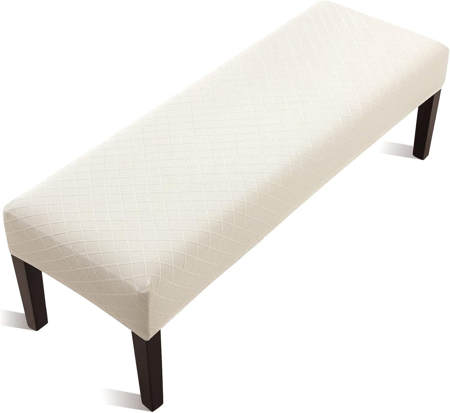 Fuloon Stretch Jacquard Dining Bench Cover - Anti-Dust Removable Bench Slipcover Washable Seat Cushion Protector for Bedroom, Kitchen, Hotel, Banquet (Beige)