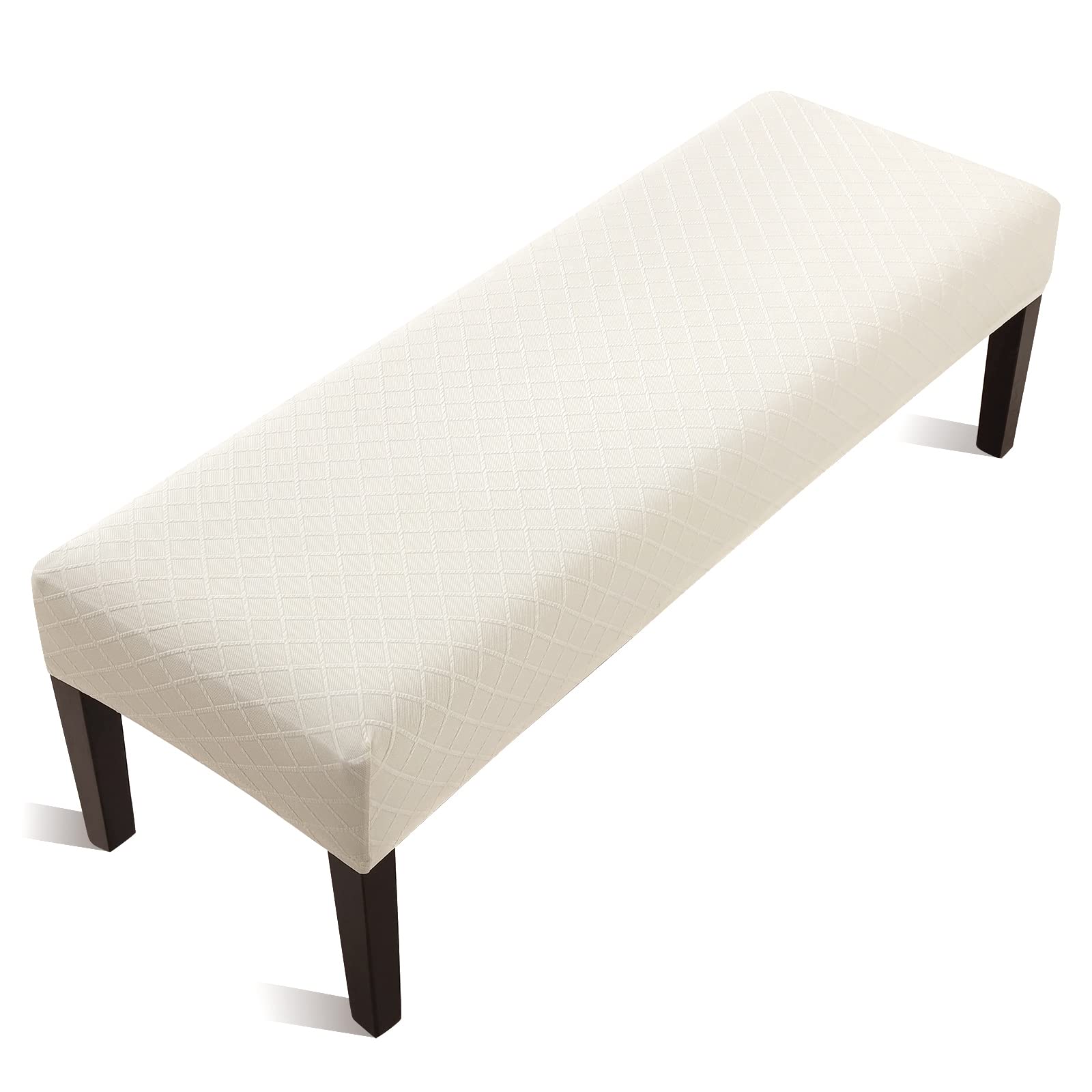 Fuloon Stretch Jacquard Dining Bench Cover - Anti-Dust Removable Bench Slipcover Washable Seat Cushion Protector for Bedroom, Kitchen, Hotel, Banquet (Beige)