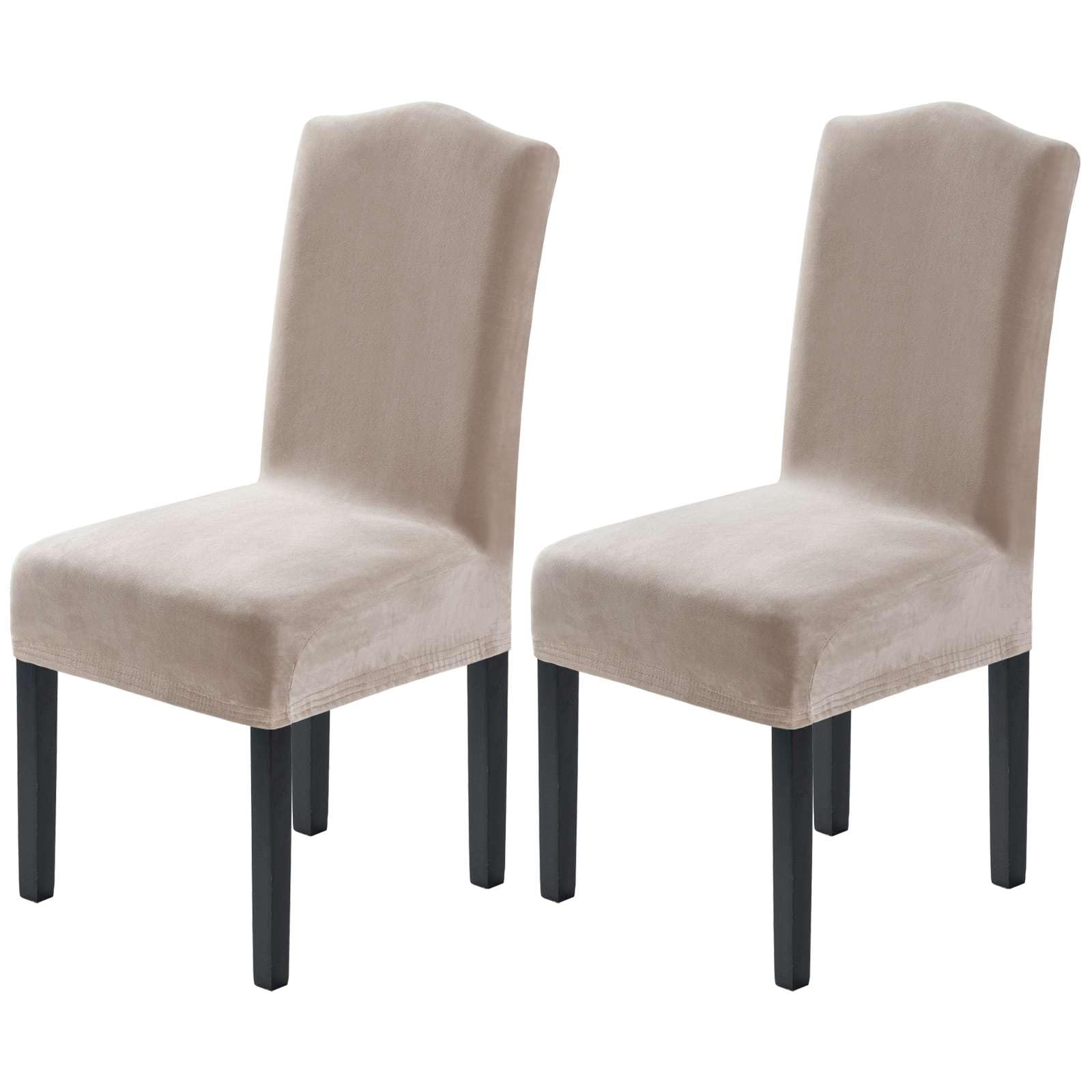 H.VERSAILTEX Dining Chair Covers Stretch for Dining Room Set of 4 Parson Chair Slipcovers Protectors, Soft Thick Solid Velvet Fabric Washable, Taupe
